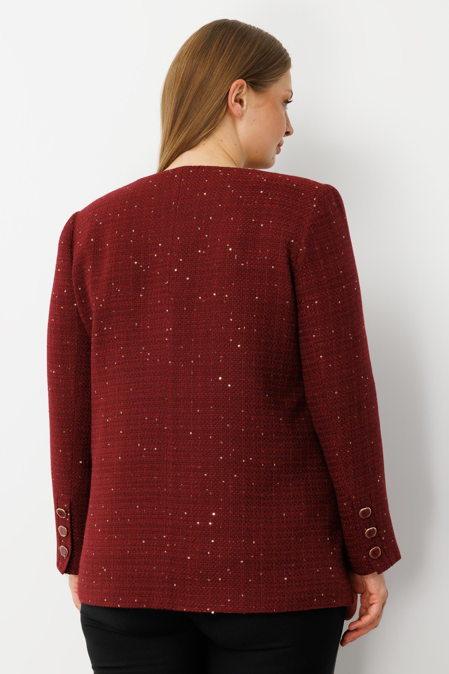 Modailgi  V Yaka Pullu Tüvit Kumaş Ceket Bordo