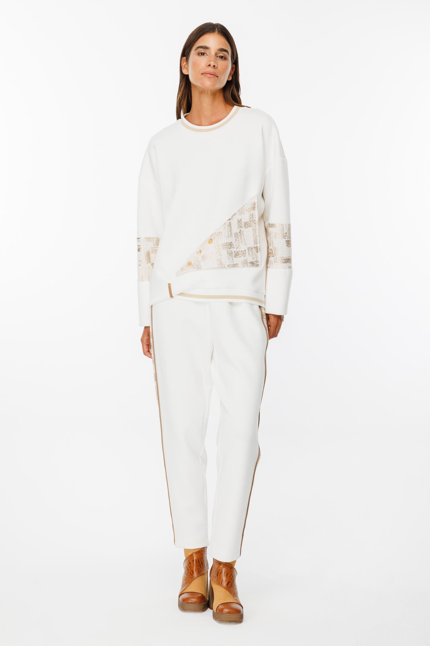 Modailgi  Varak Kumaş Detaylı Ribanalı Kesikli Örme Tunik Ekru