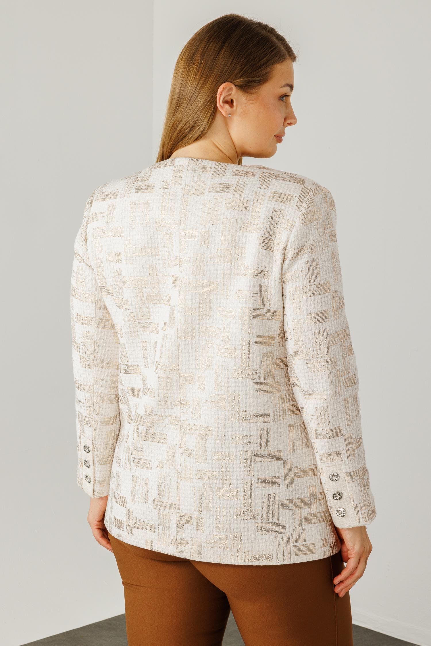 Modailgi  Varak Kumaşlı V Yaka Ceket Ekru