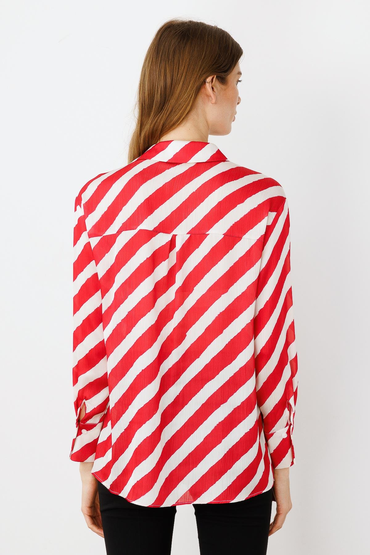 Modailgi  Verevli Klasik Saten Gömlek Kırmızı