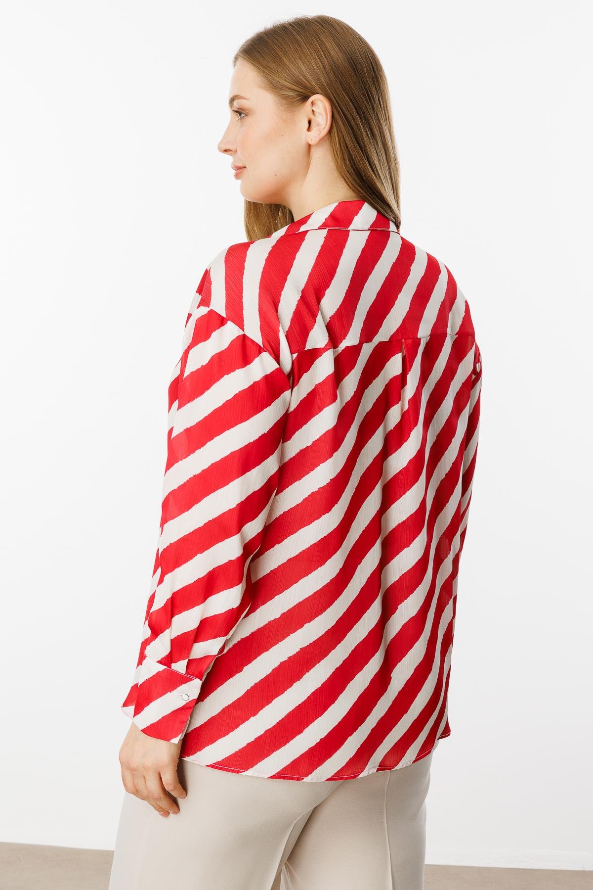 Modailgi  Verevli Klasik Saten Gömlek Kırmızı