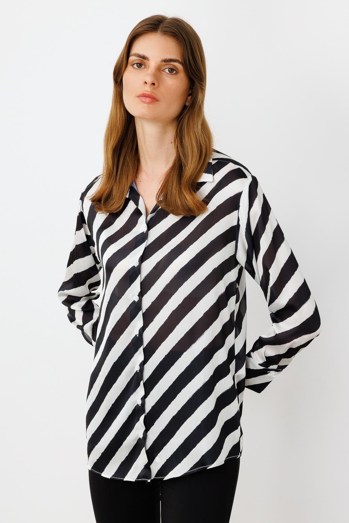 Modailgi  Verevli Klasik Saten Gömlek Siyah