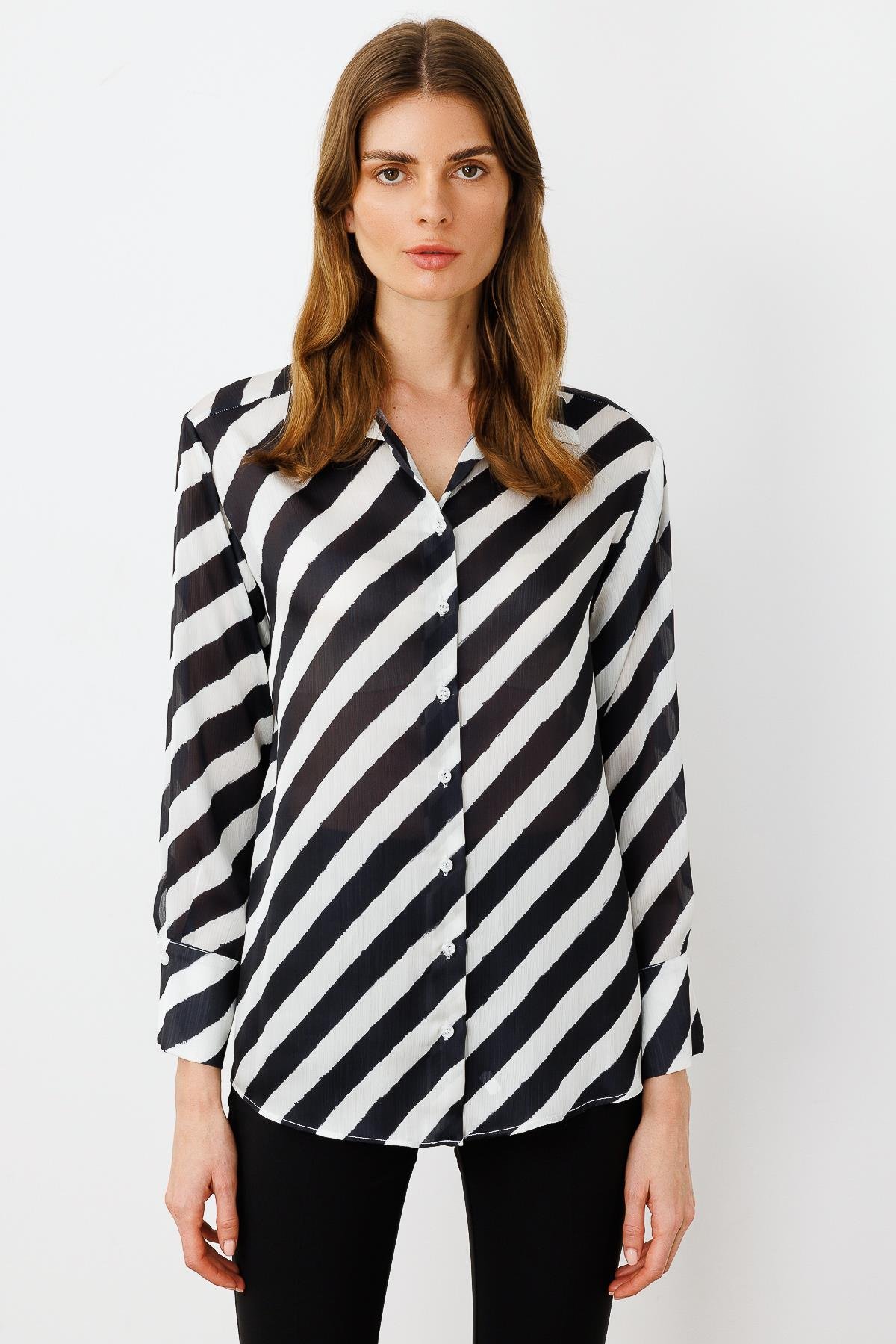 Modailgi  Verevli Klasik Saten Gömlek Siyah