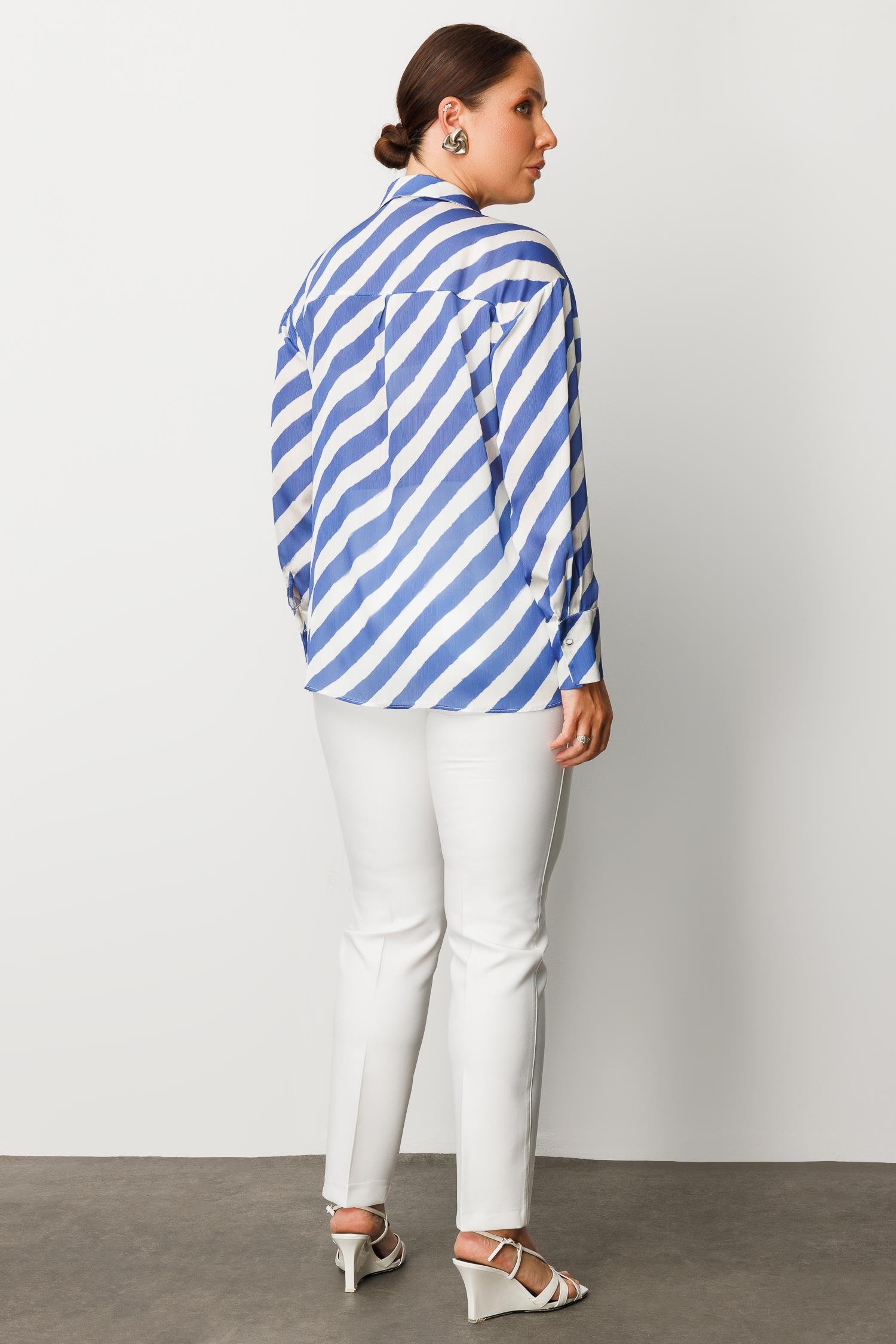 Modailgi  Verevli Klasik Saten Gömlek Saks