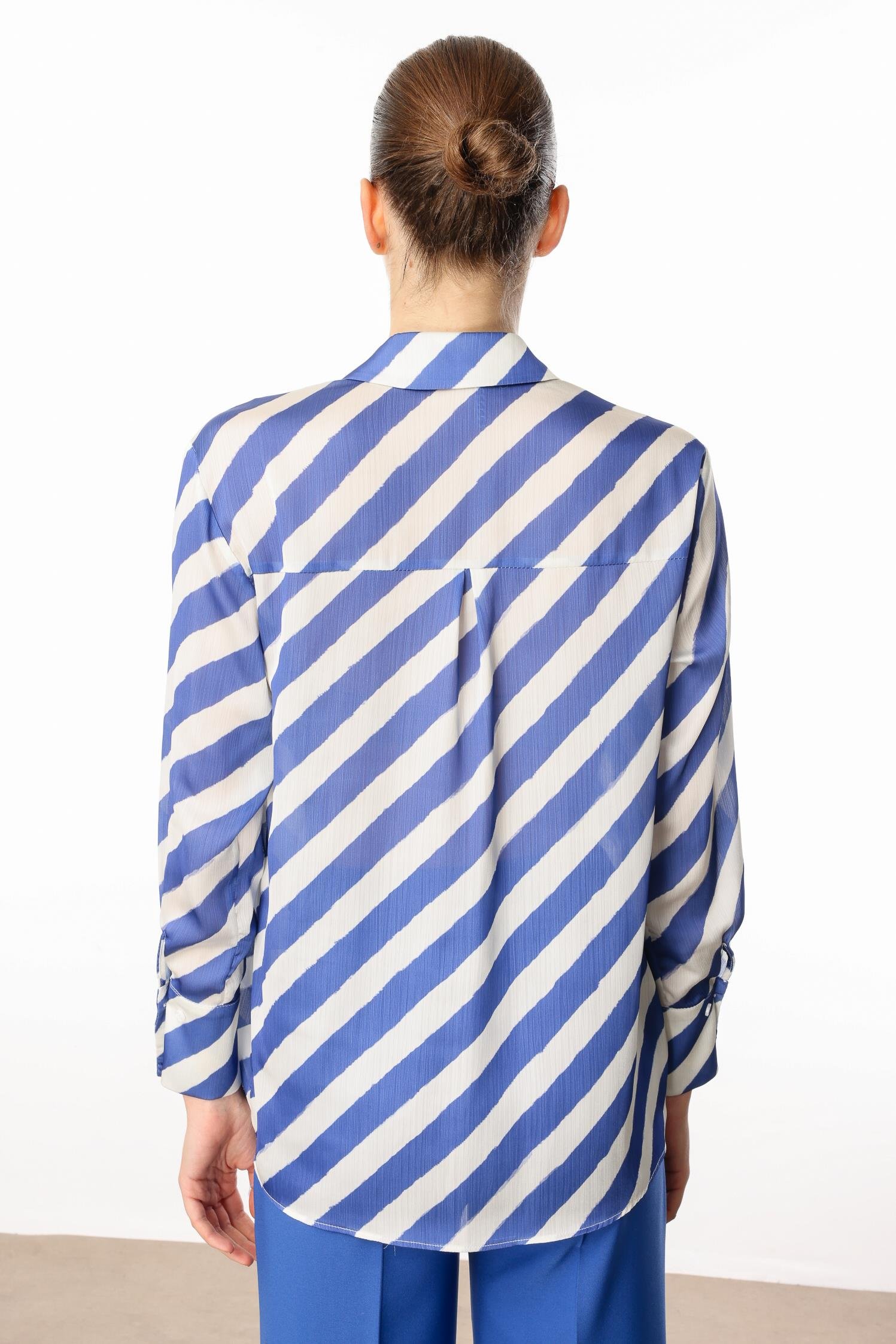 Modailgi  Verevli Klasik Saten Gömlek Saks