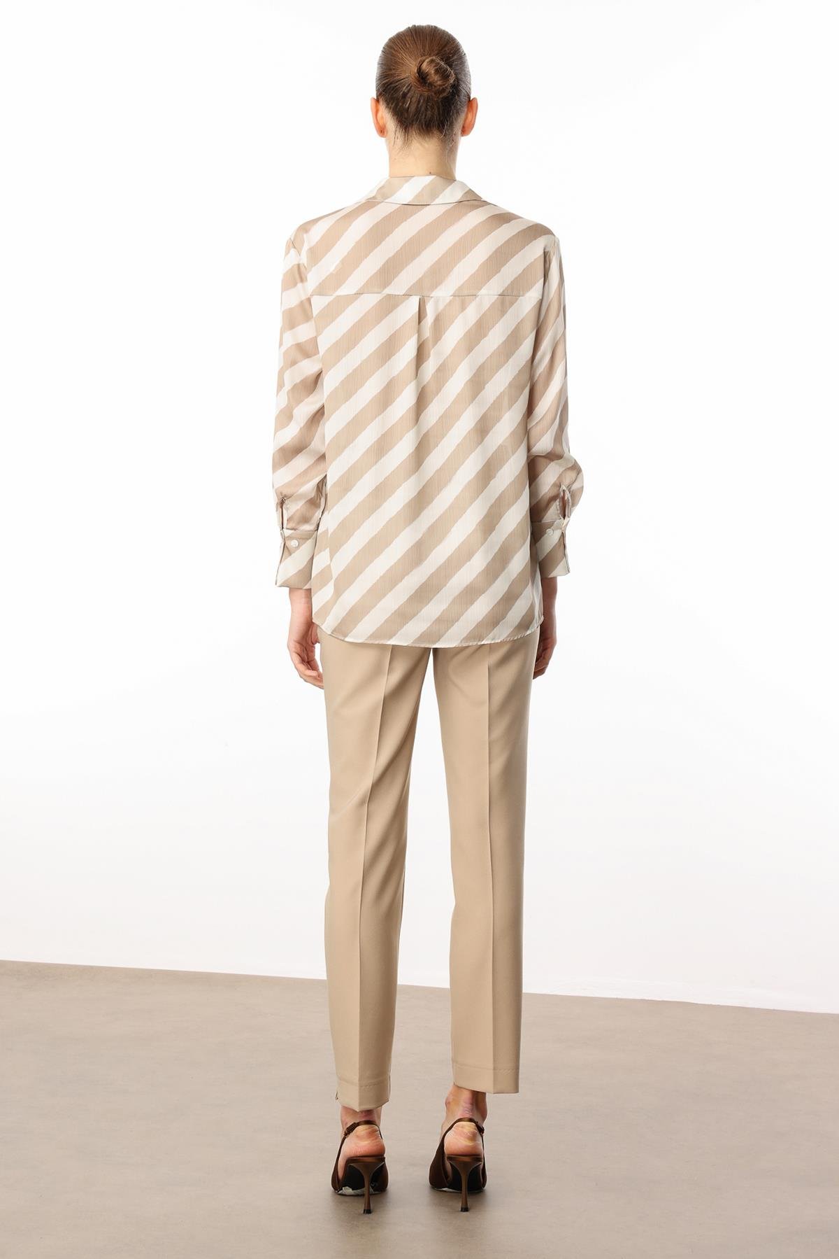 Modailgi  Verevli Klasik Saten Gömlek Taş