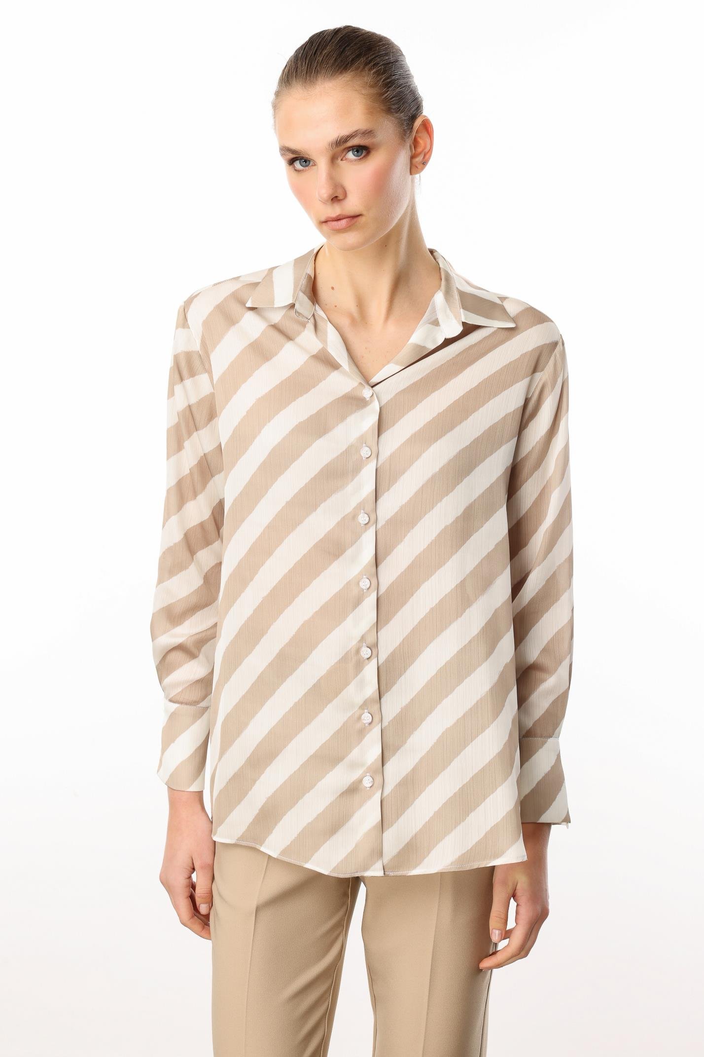 Modailgi  Verevli Klasik Saten Gömlek Taş