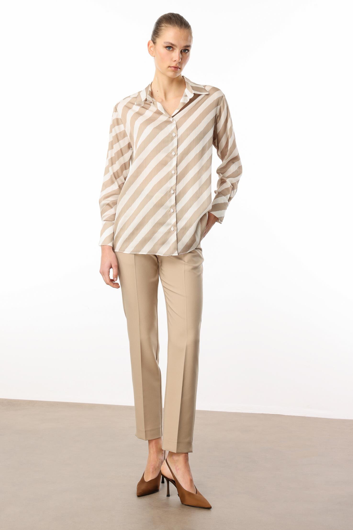 Modailgi  Verevli Klasik Saten Gömlek Taş