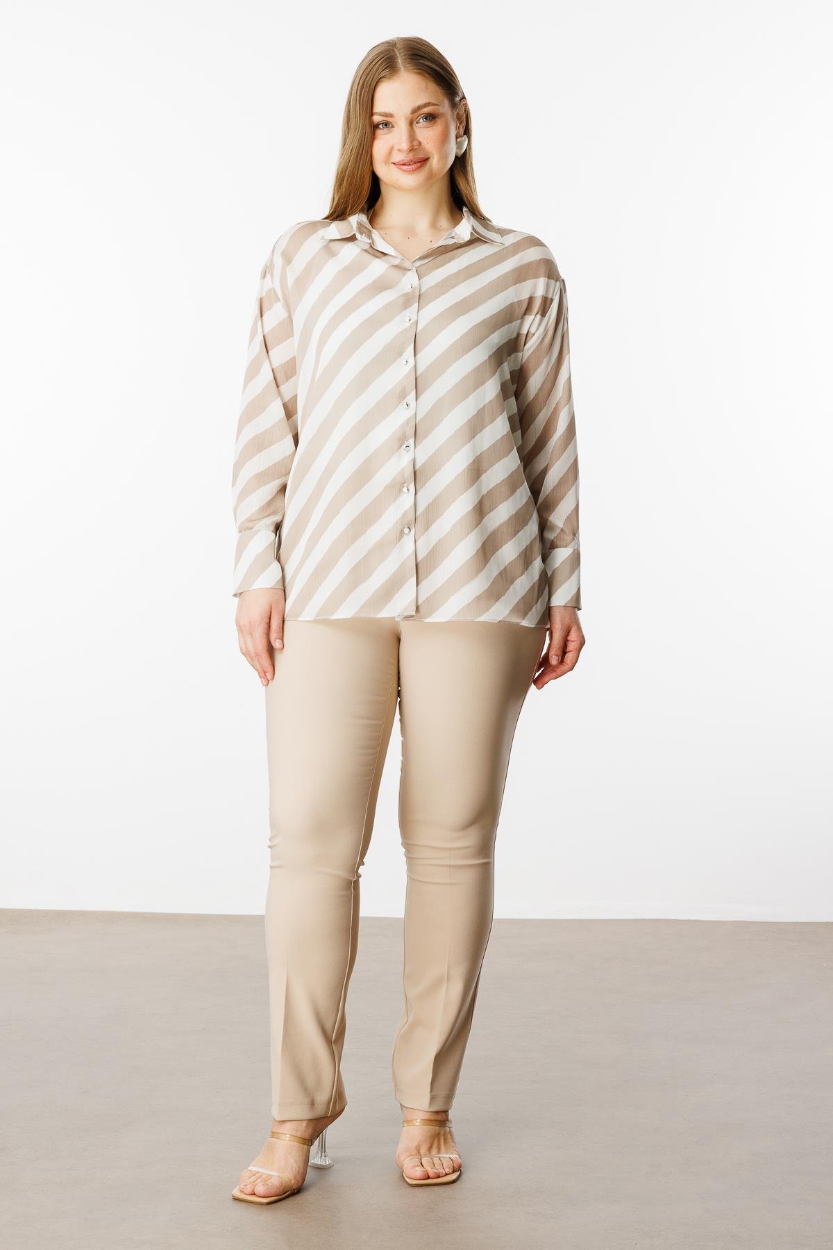 Modailgi  Verevli Klasik Saten Gömlek Taş