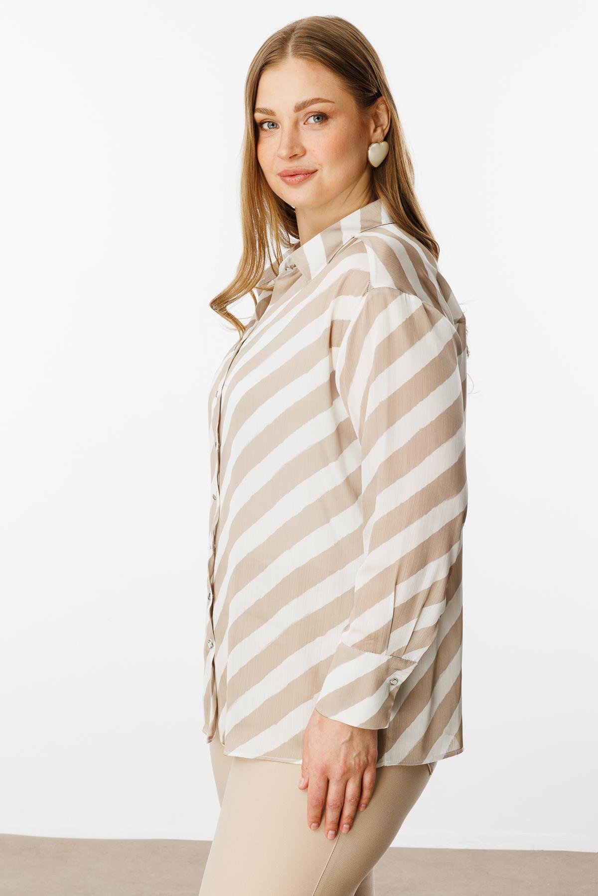 Modailgi  Verevli Klasik Saten Gömlek Taş