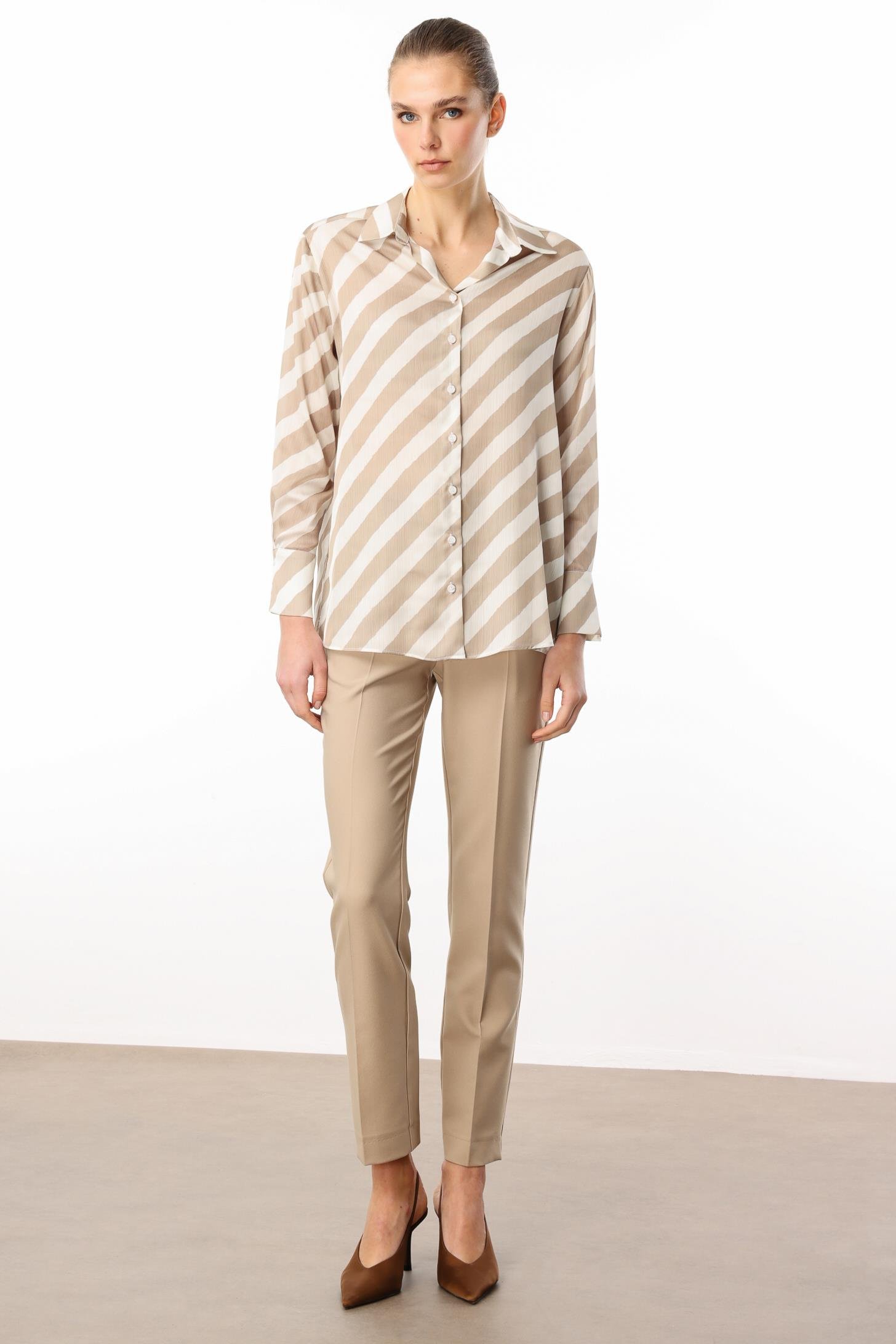 Modailgi  Verevli Klasik Saten Gömlek Taş