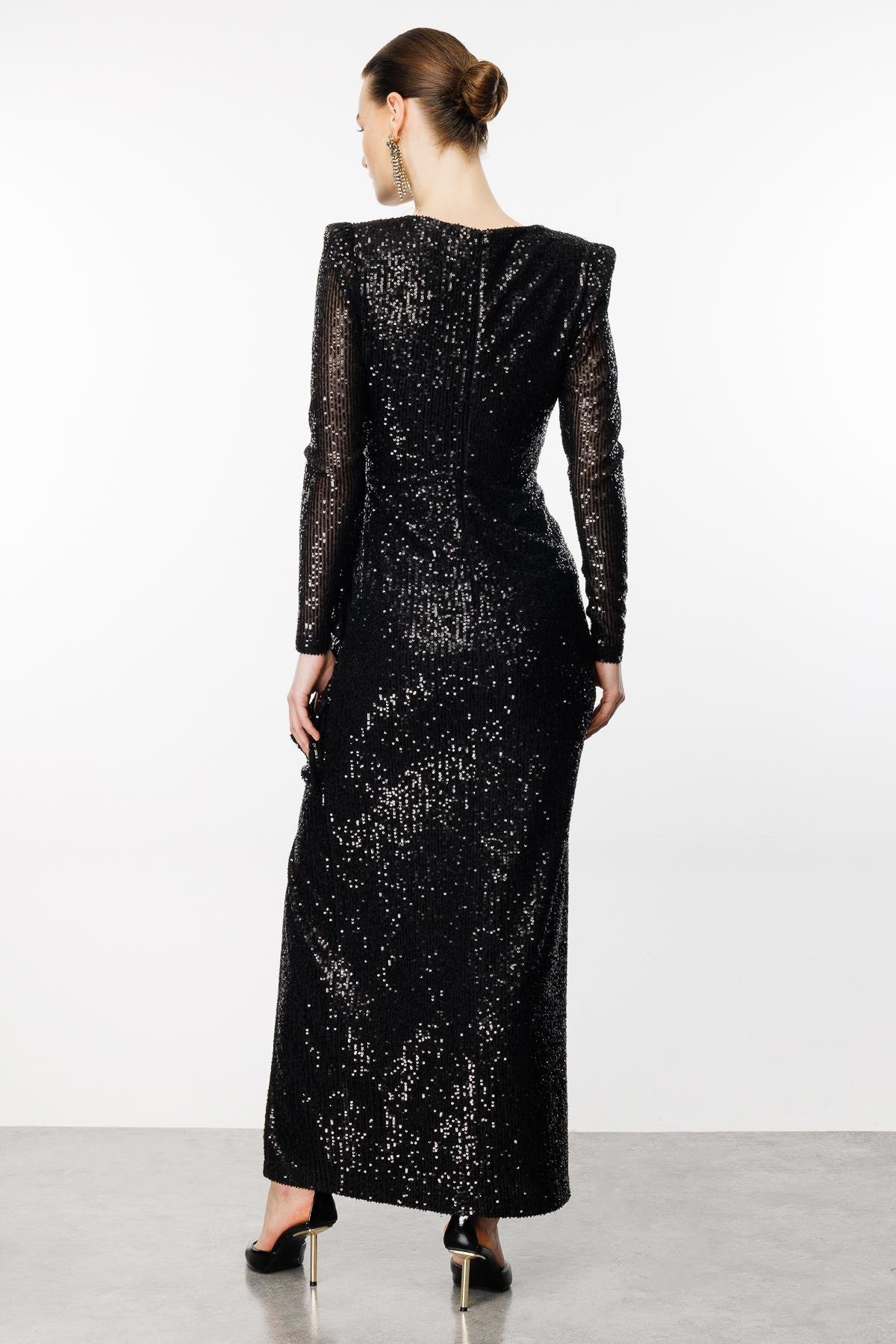 Modailgi  Volanlı Payet Elbise Siyah