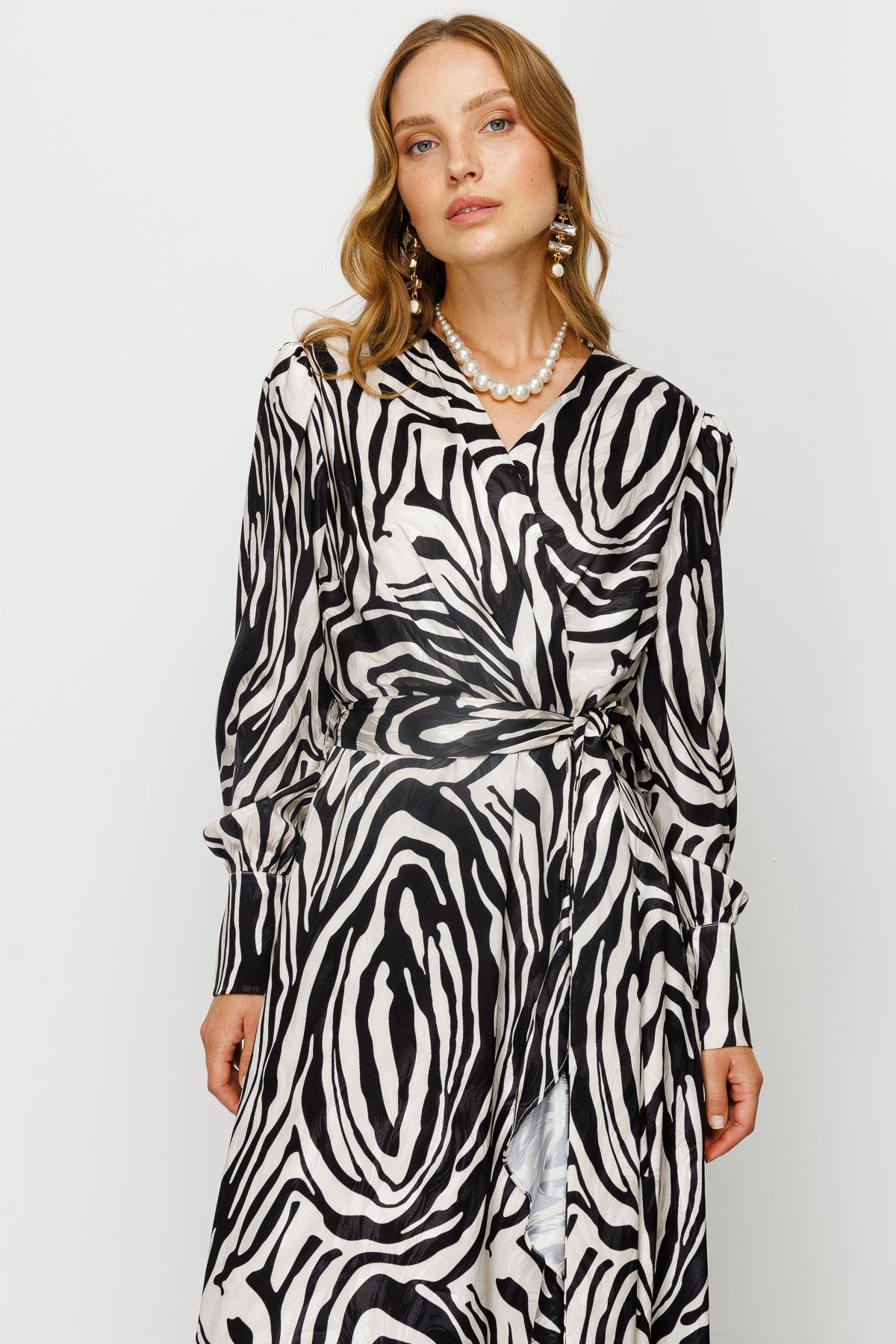 Modailgi  Volanlı Uzun Emprime Elbise Orijinal