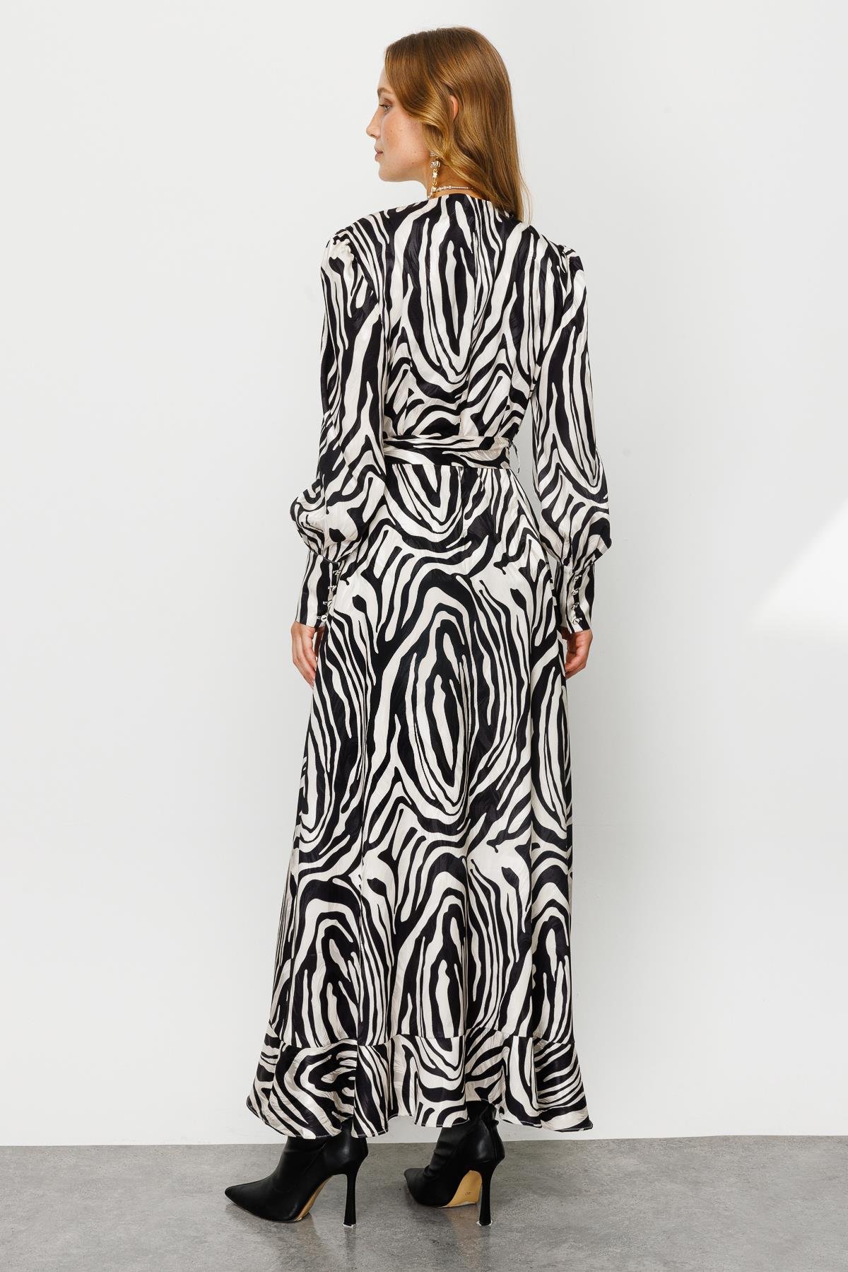 Modailgi  Volanlı Uzun Emprime Elbise Orijinal