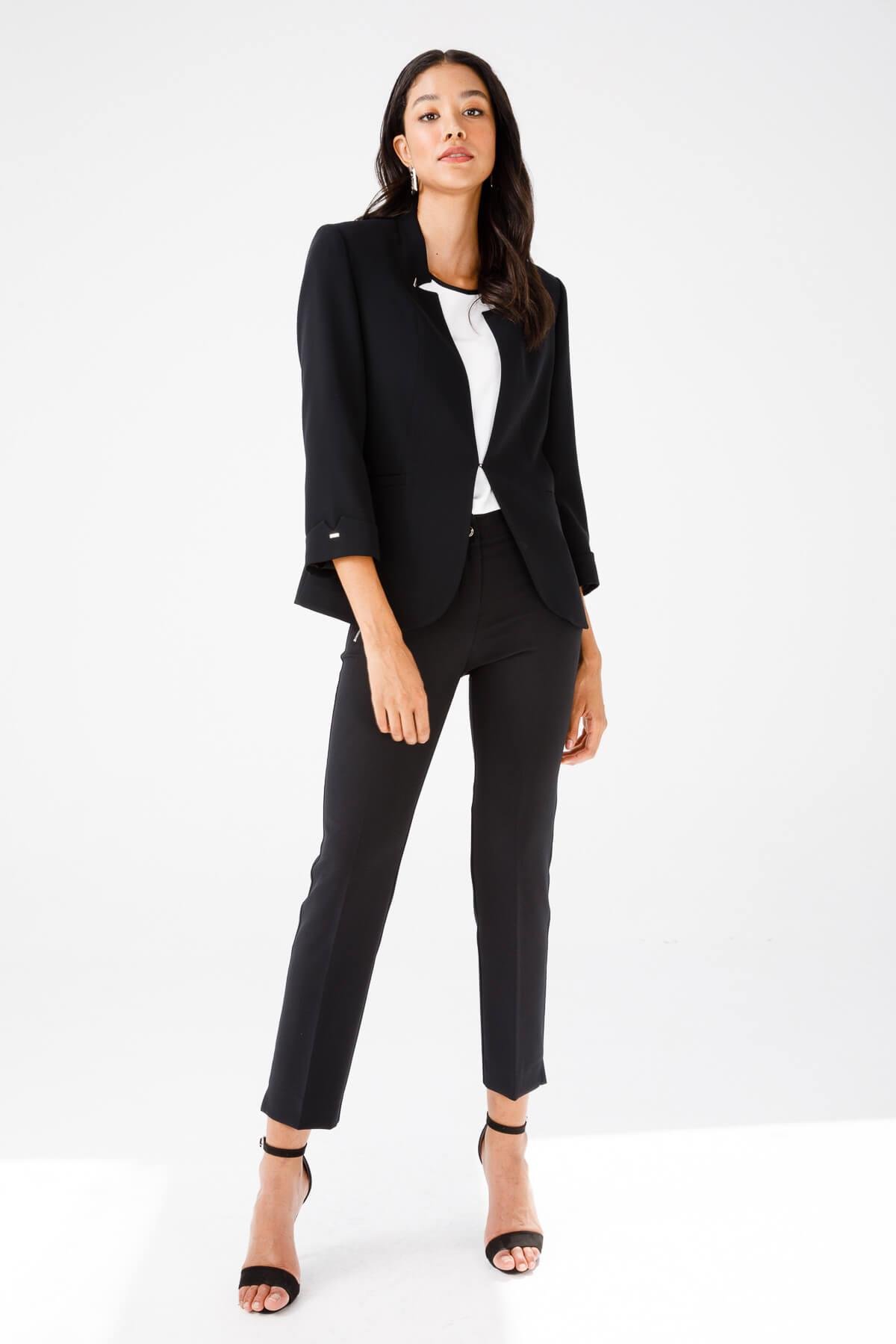 Modailgi  Yaka Ve Kolu Zımba Detaylı Ceket Siyah