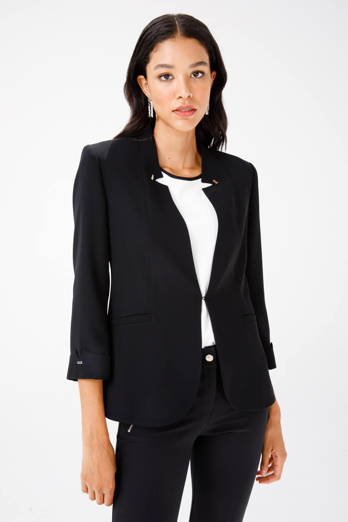 Modailgi  Yaka Ve Kolu Zımba Detaylı Ceket Siyah