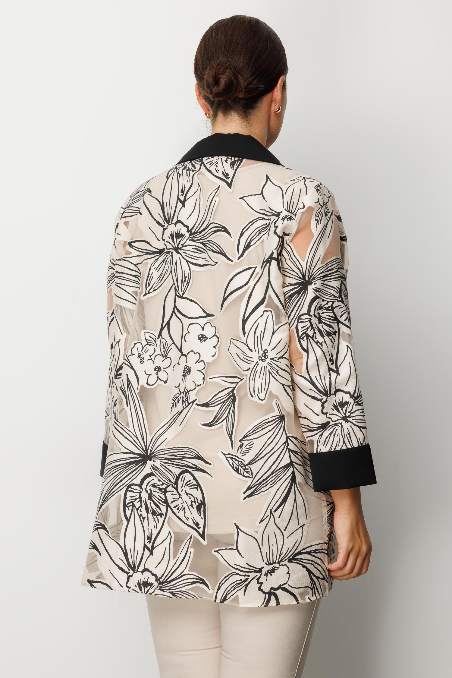 Modailgi  Yakası Cep Kapağı Boncuklu Çiçek Organzeli İkili Takım Siyah