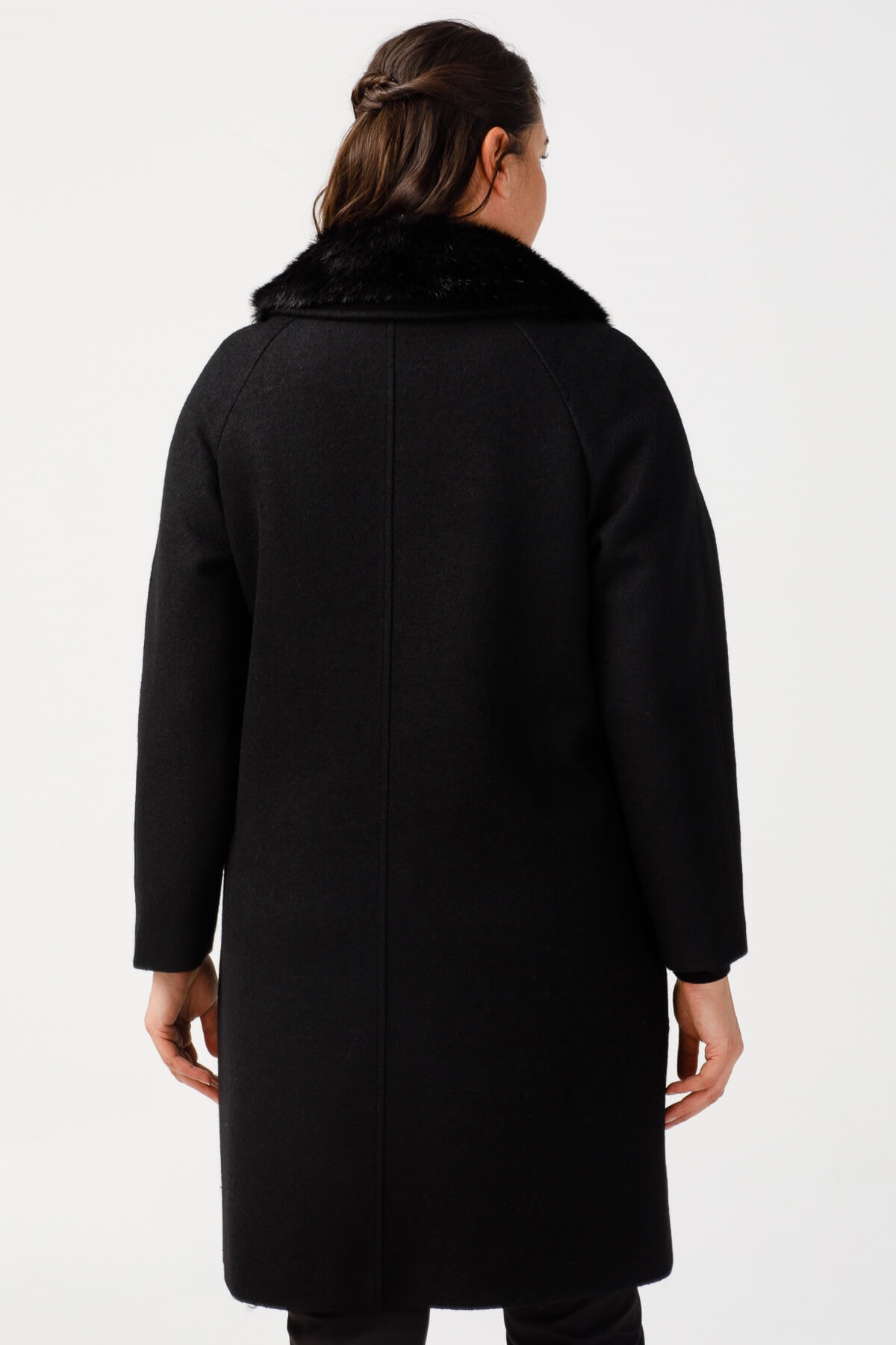 Modailgi  Yakası Kürklü Reglan Kol Kaban Siyah