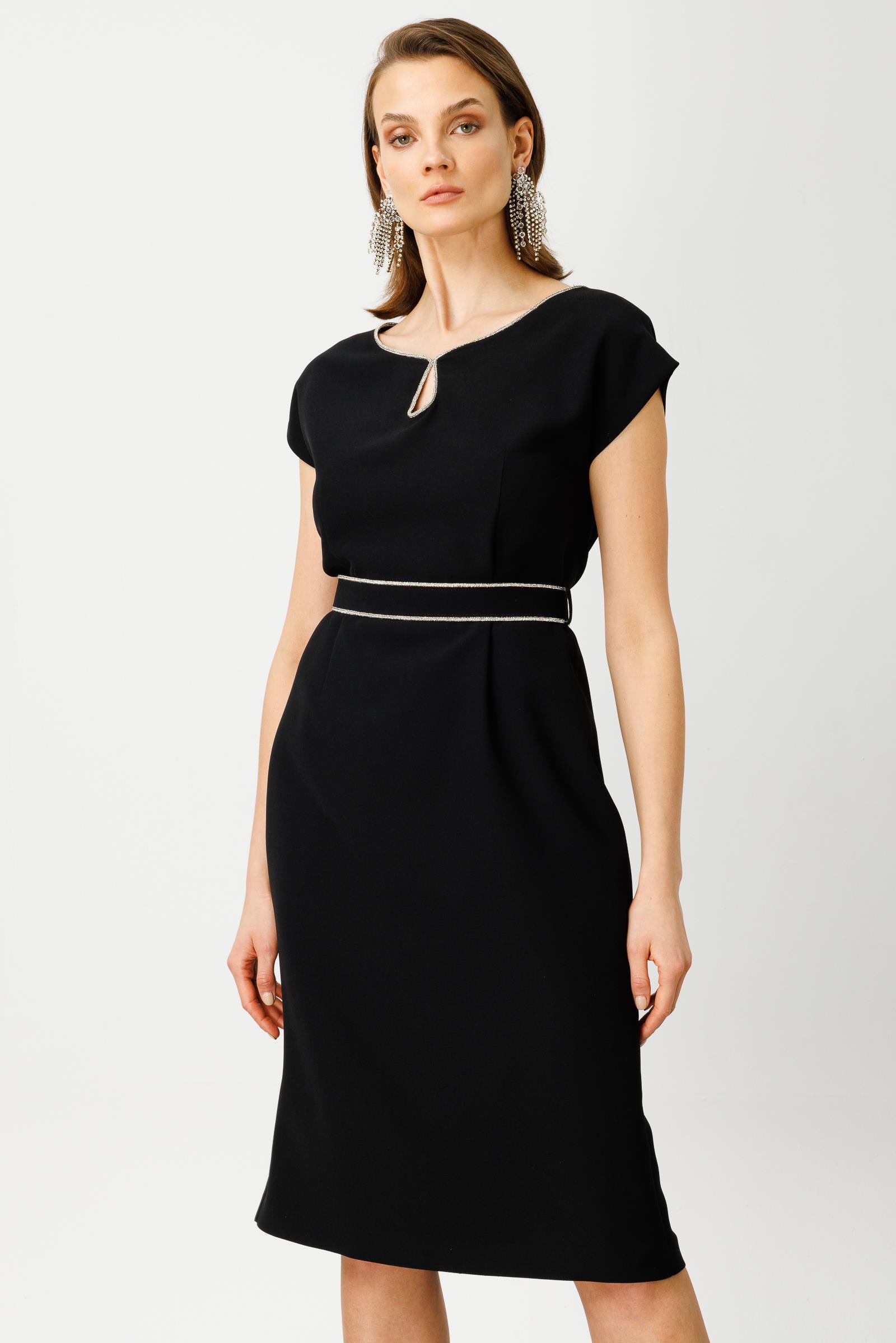 Modailgi  Yakası Şerit Taş Detaylı Elbise Siyah
