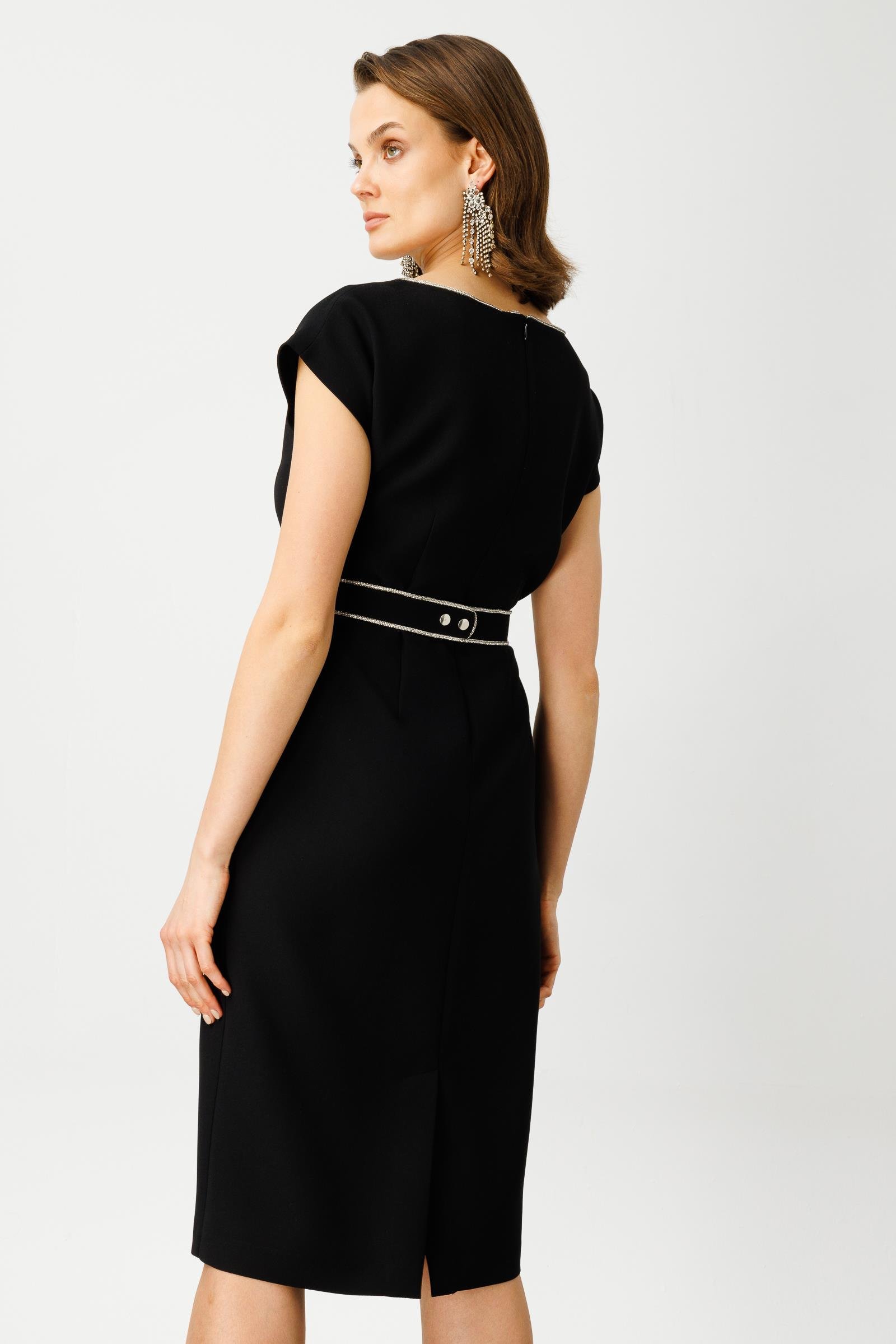 Modailgi  Yakası Şerit Taş Detaylı Elbise Siyah