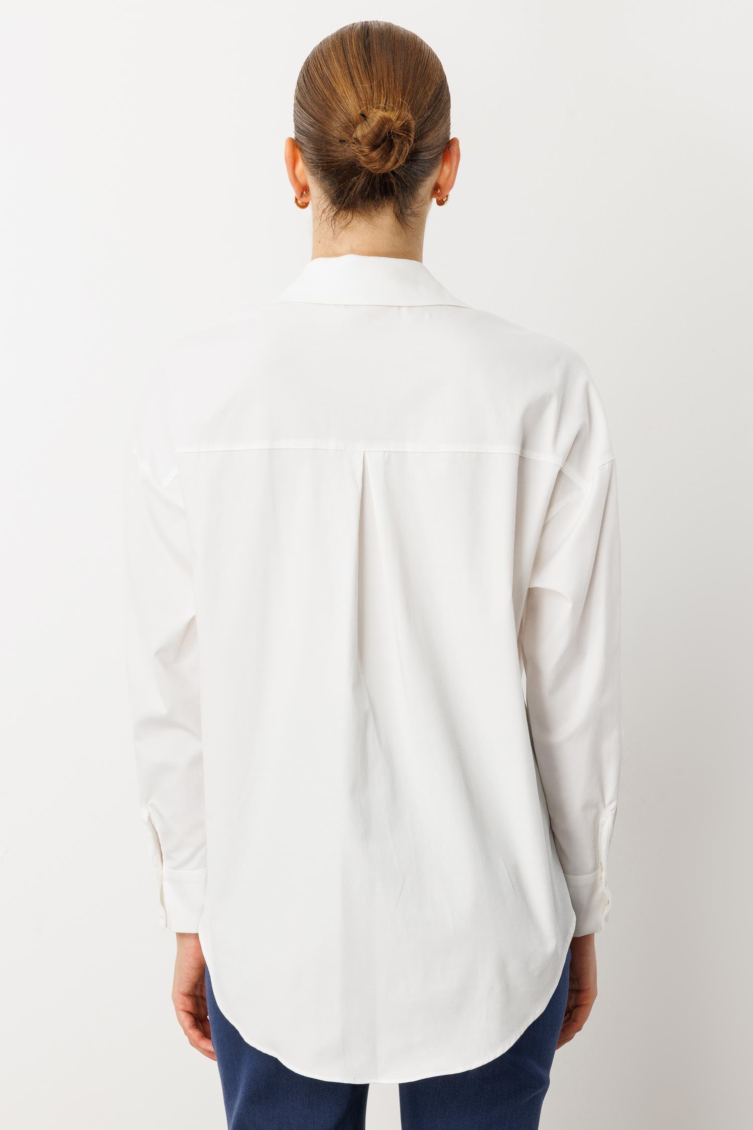 Modailgi  Yakası Taşlı Aksesuar Detaylı Oversize Gömlek Ekru