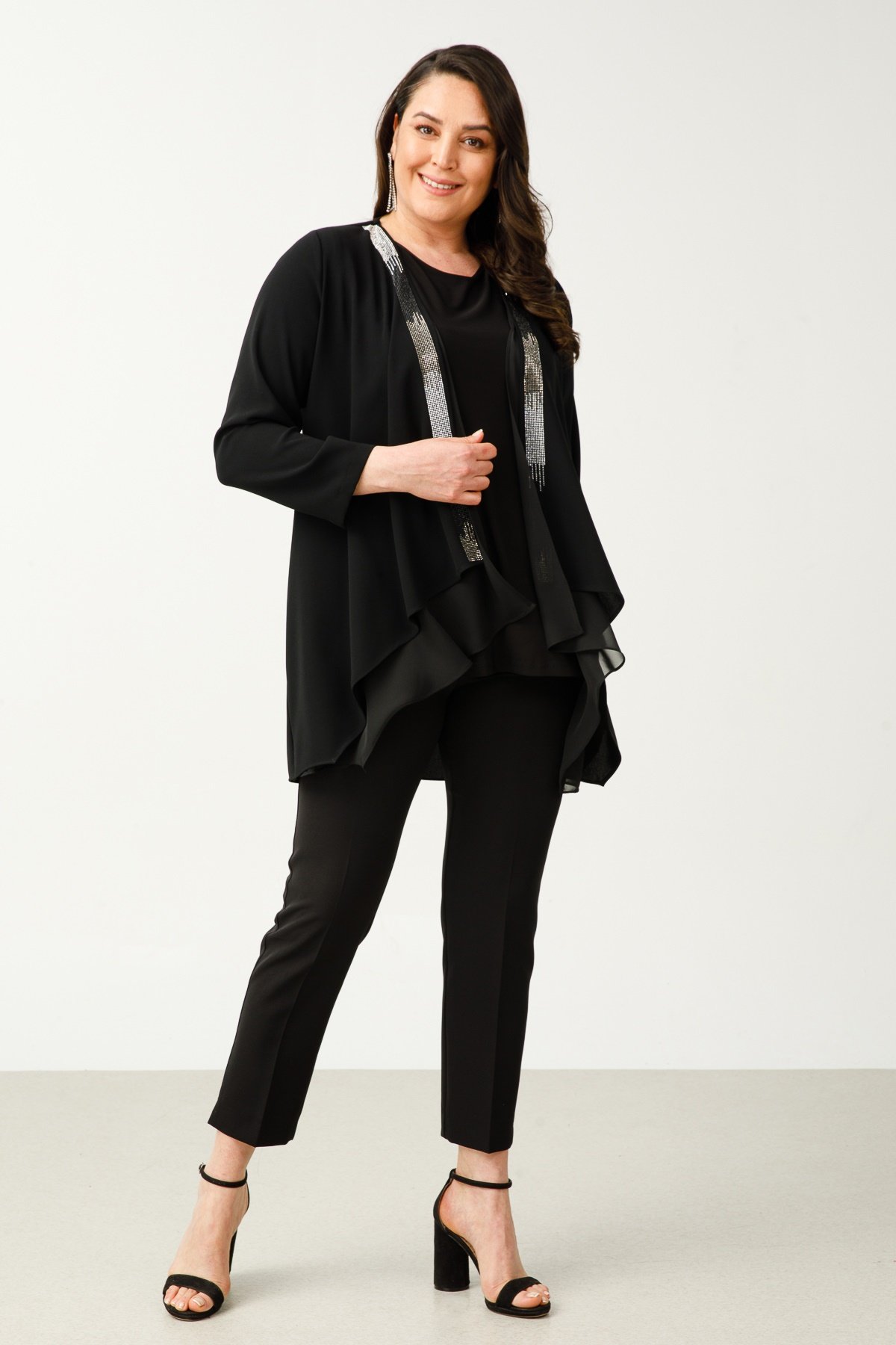 Modailgi  Yakası Taşlı İkili Takım Siyah