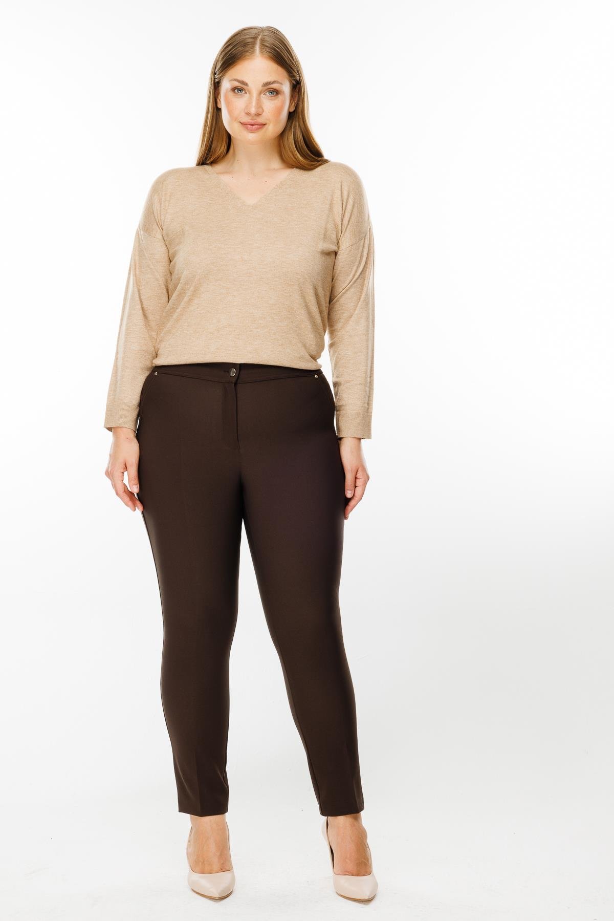 Modailgi  Yan Cep Dar Paça Pantolon Kahve