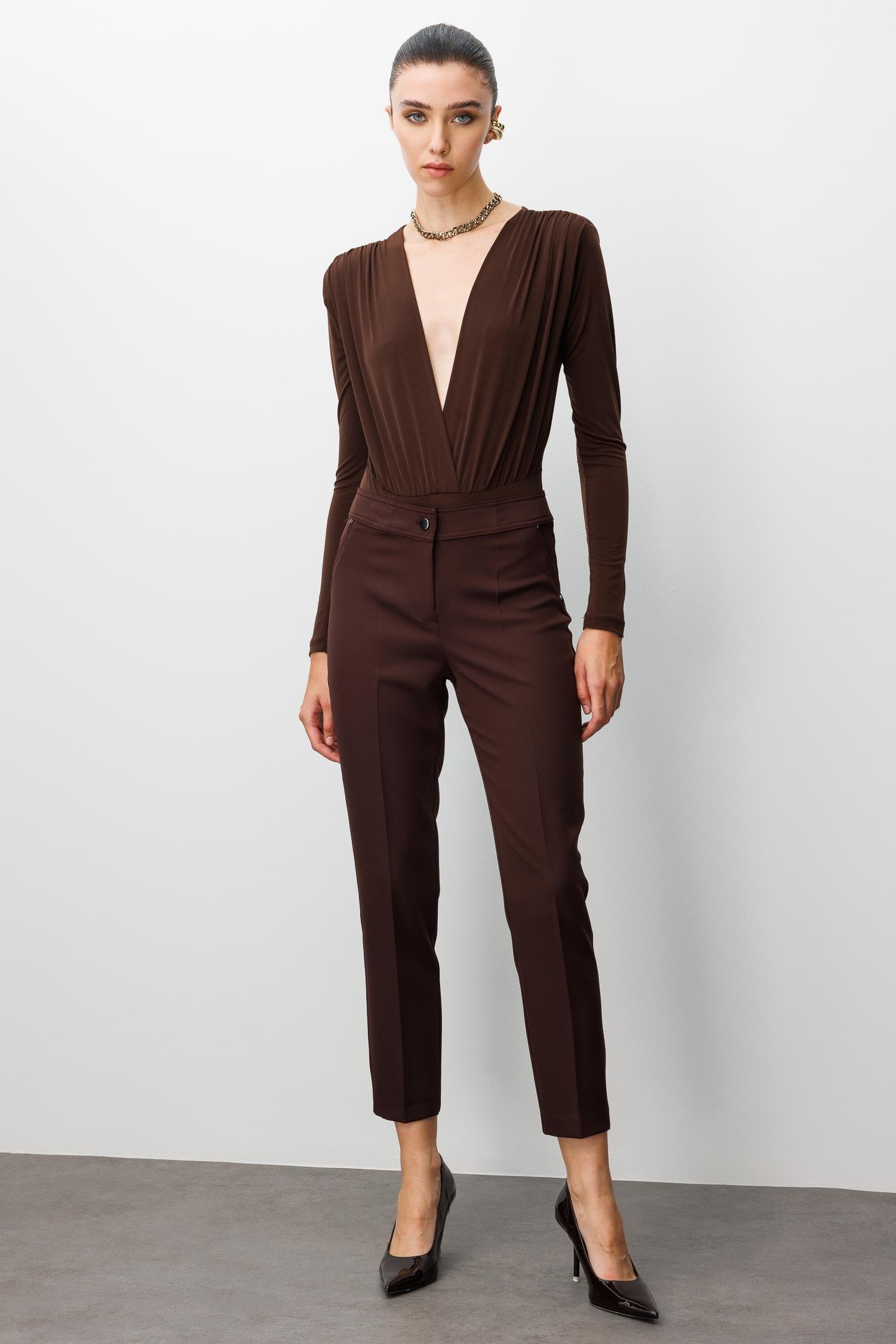 Modailgi  Yan Cep Dar Paça Pantolon Kahve