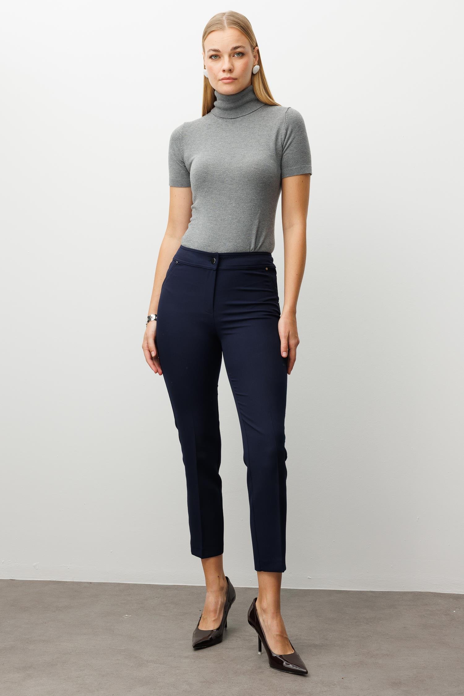 Modailgi  Yan Cep Dar Paça Pantolon Lacivert