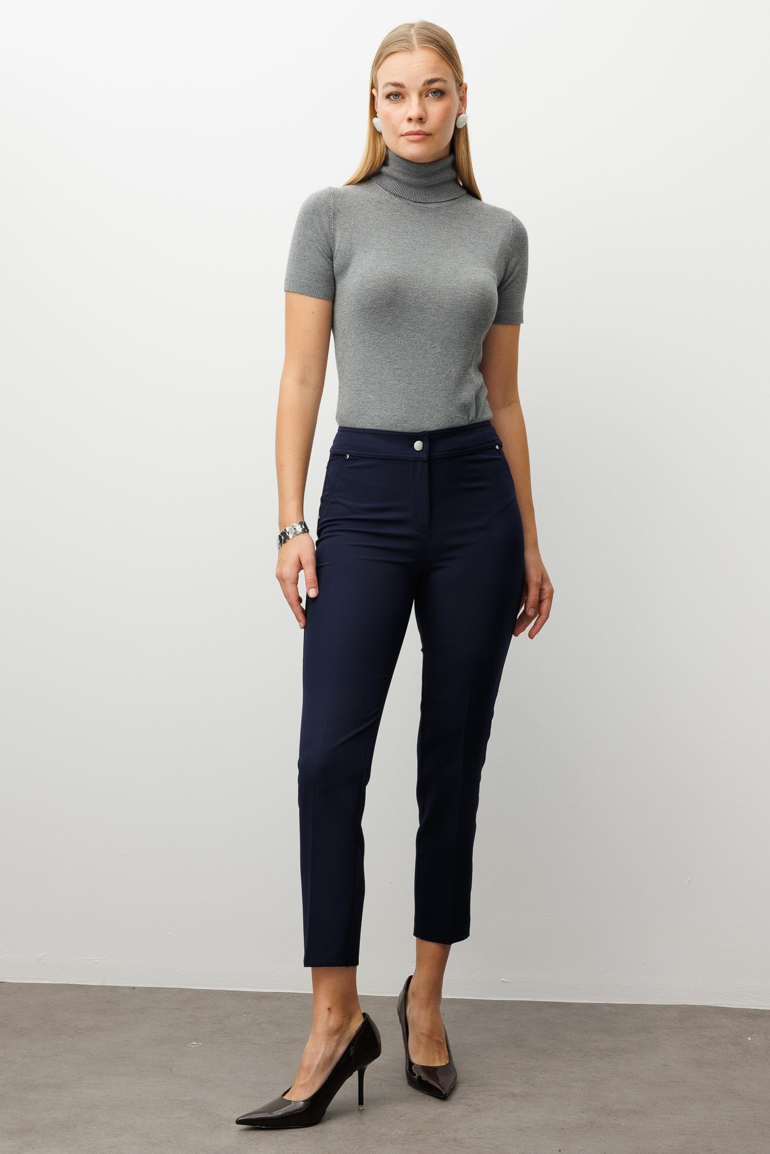 Modailgi  Yan Cep Dar Paça Pantolon Lacivert