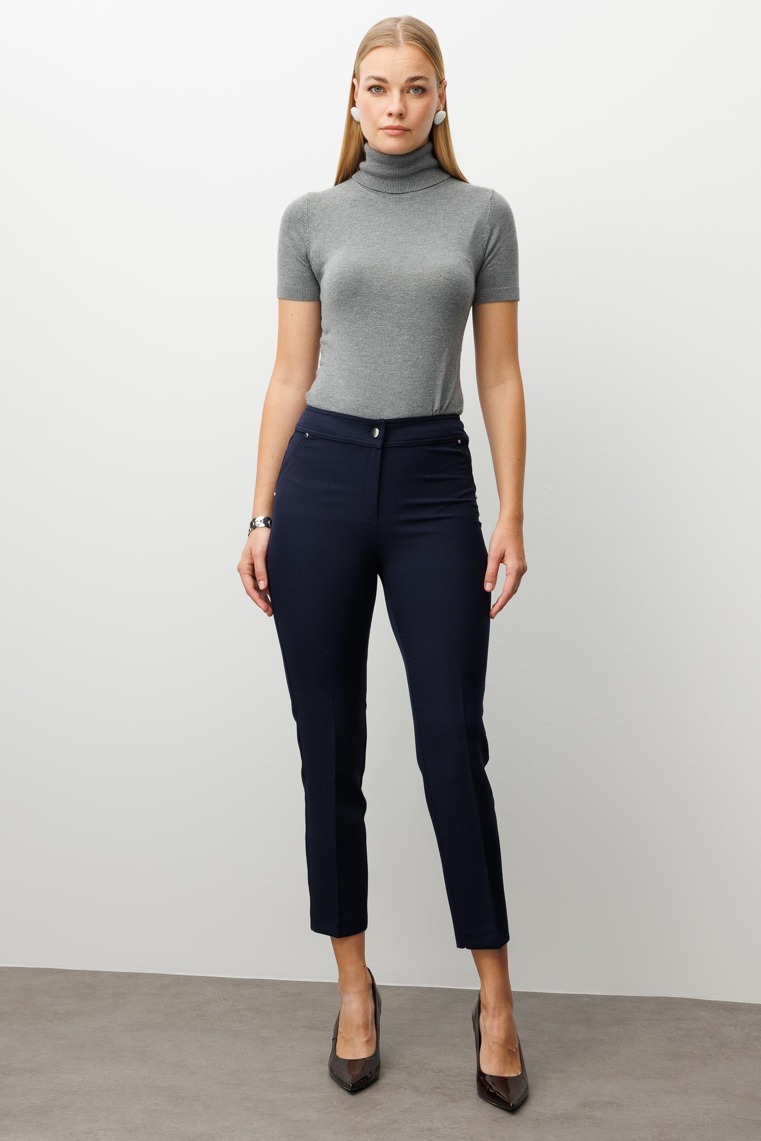 Modailgi  Yan Cep Dar Paça Pantolon Lacivert