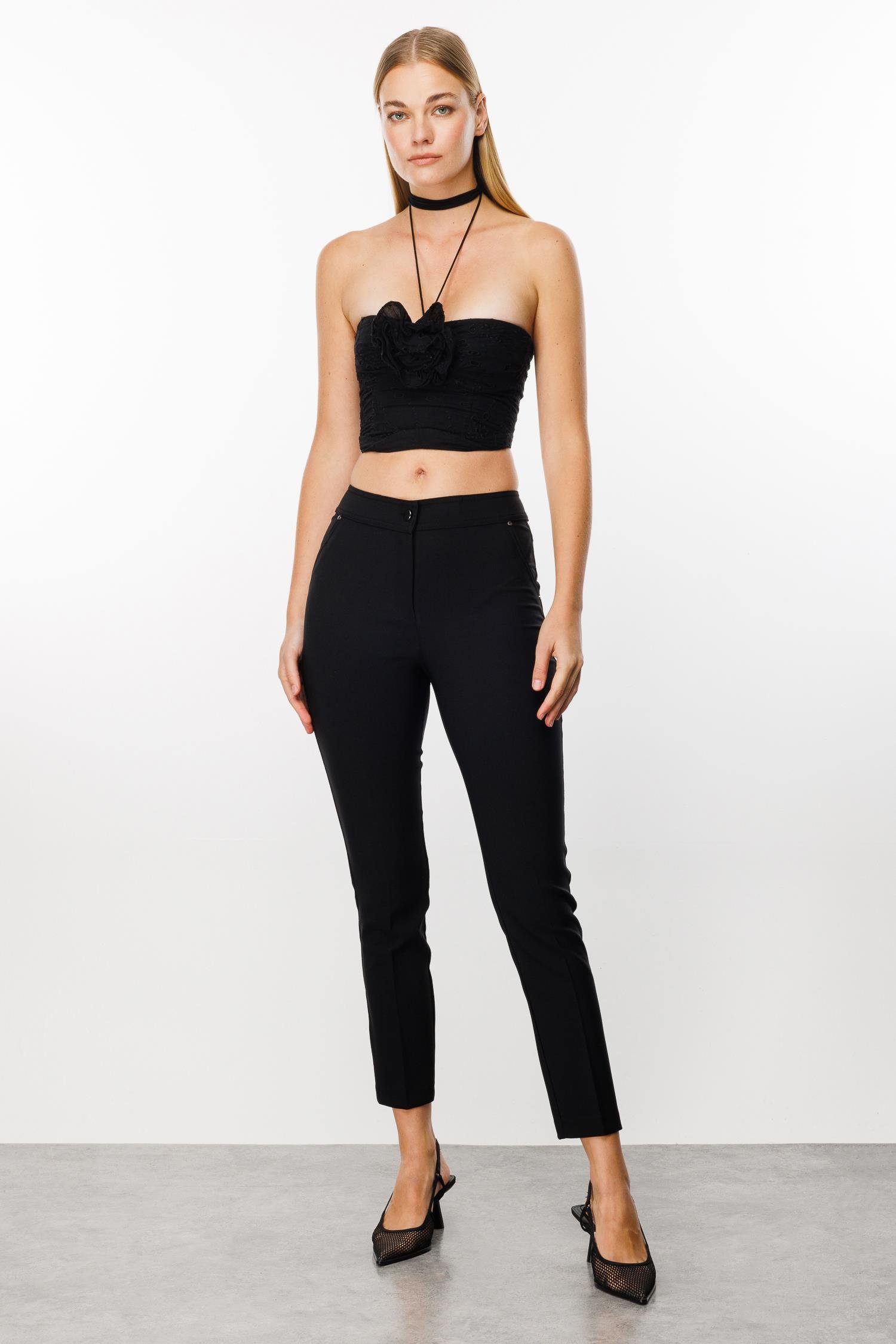 Modailgi  Yan Cep Dar Paça Pantolon Siyah