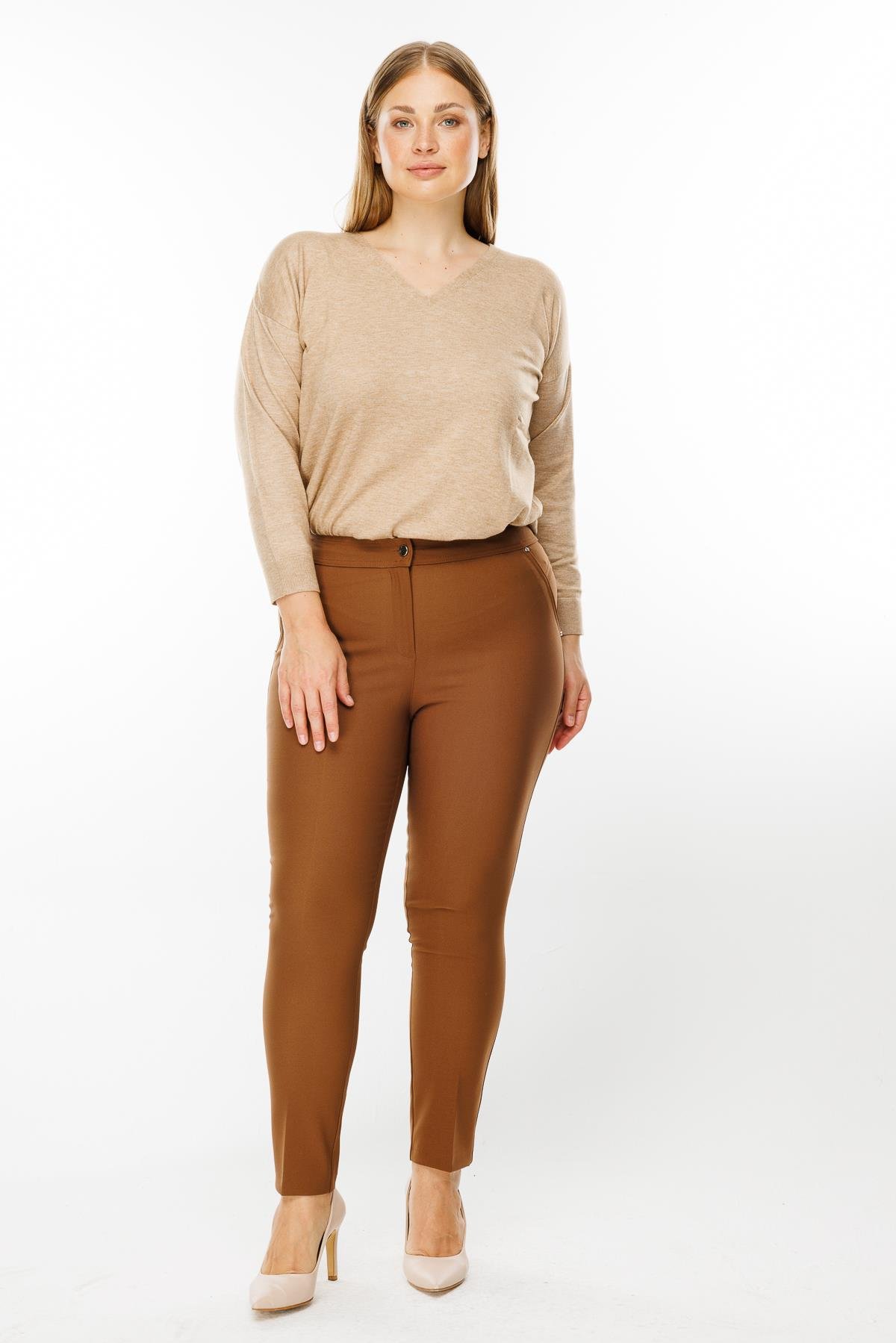 Modailgi  Yan Cep Dar Paça Pantolon Taba