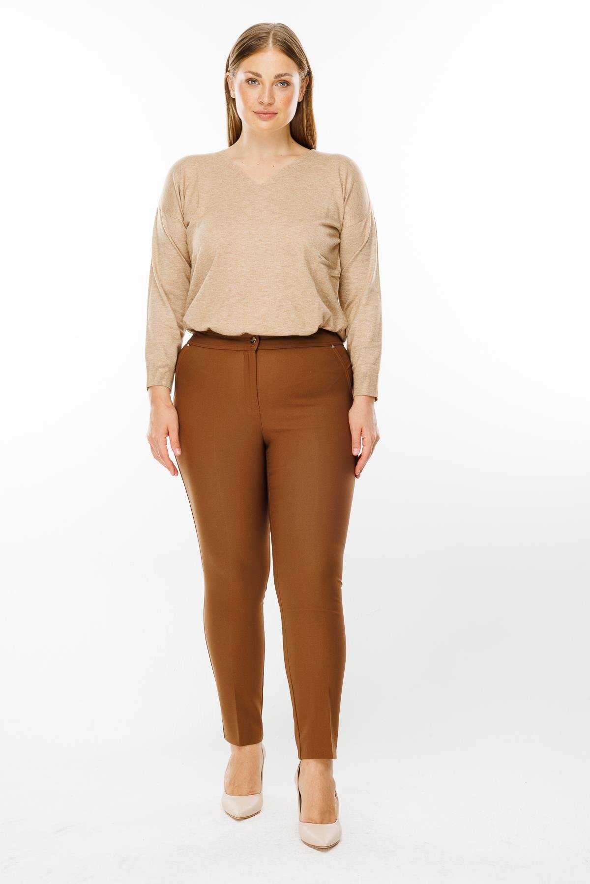 Modailgi  Yan Cep Dar Paça Pantolon Taba