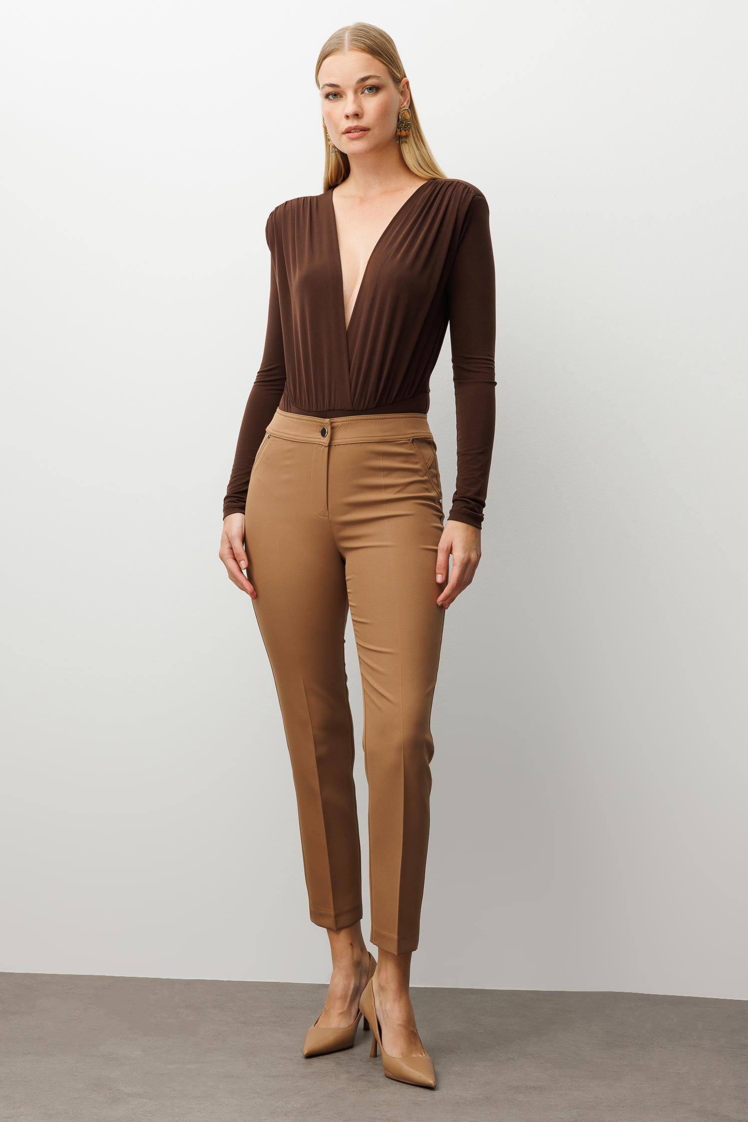 Modailgi  Yan Cep Dar Paça Pantolon Vizon