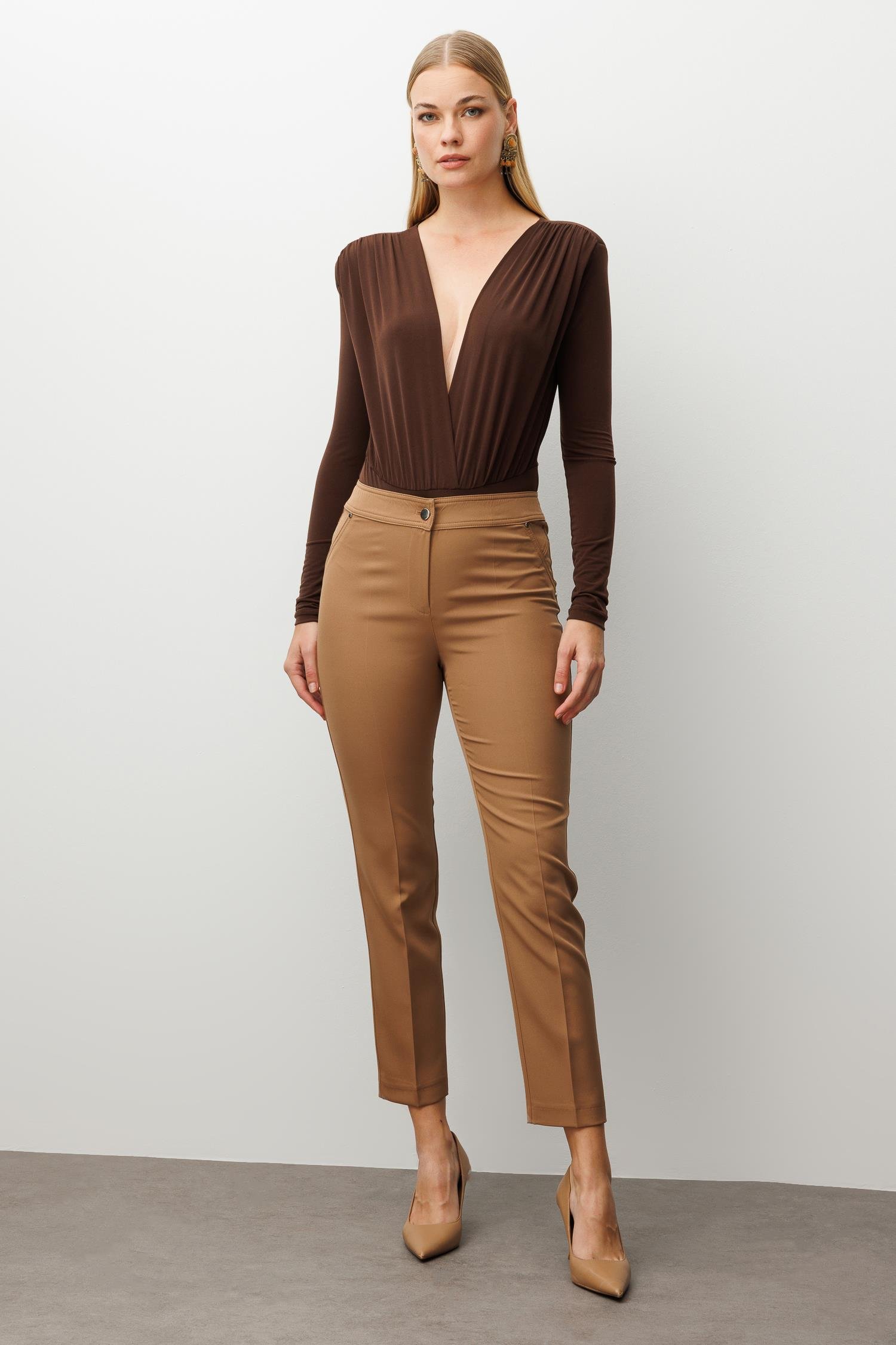 Modailgi  Yan Cep Dar Paça Pantolon Vizon