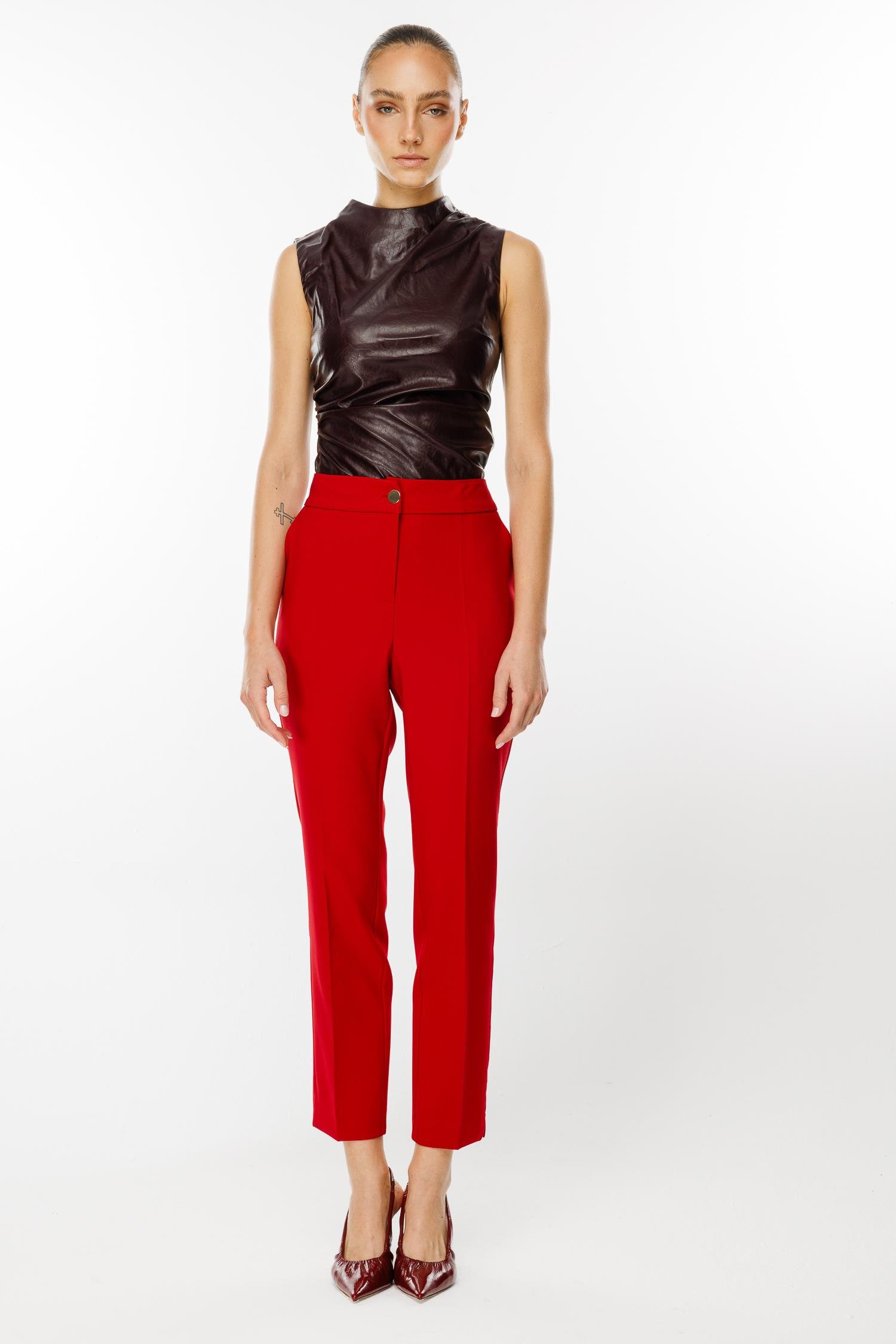 Modailgi  Yandan Cepli Boru Paça Pantolon - 7056 Kırmızı