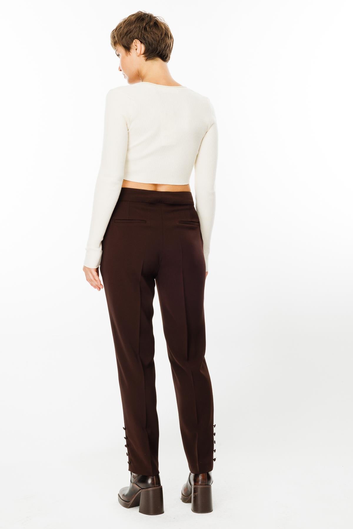 Modailgi  Yandan Cepli Paçası Düğme Detaylı Pantolon - 7061 Kahve
