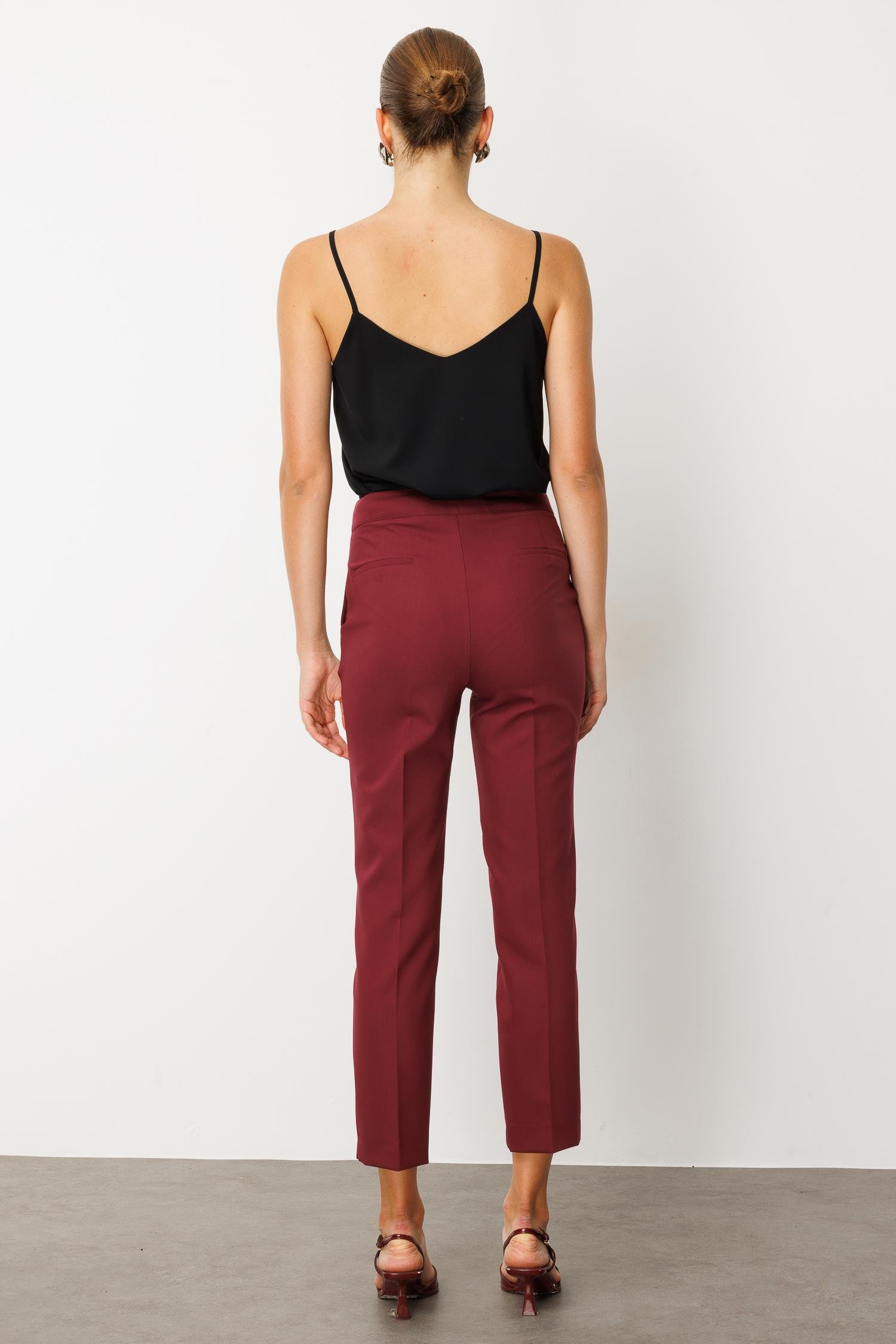 Modailgi  Yandan Cepli Paçası Yırtmaçlı Sigara Paça Pantolon - 70008 Bordo