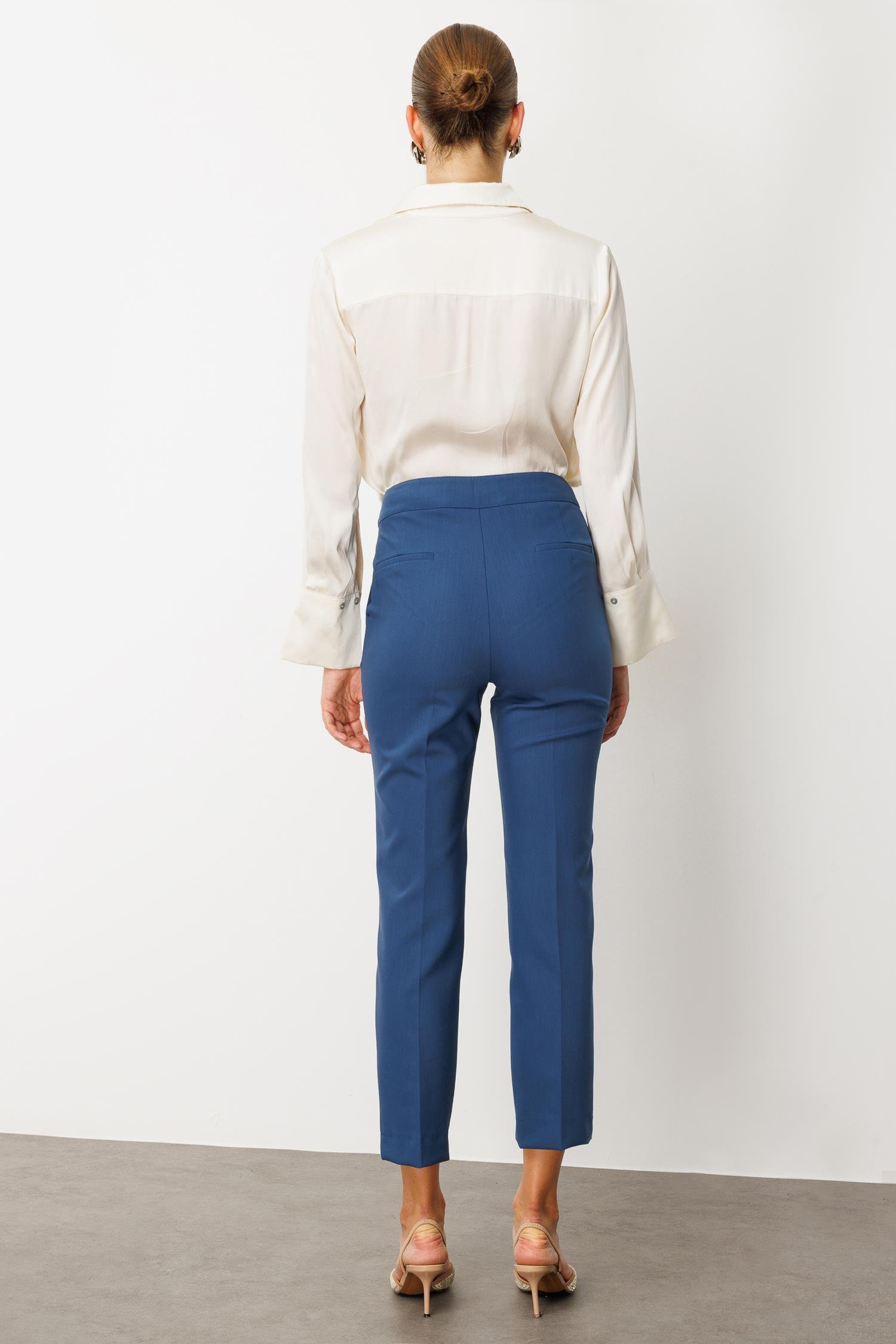 Modailgi  Yandan Cepli Paçası Yırtmaçlı Sigara Paça Pantolon - 70008 Petrol Mavisi