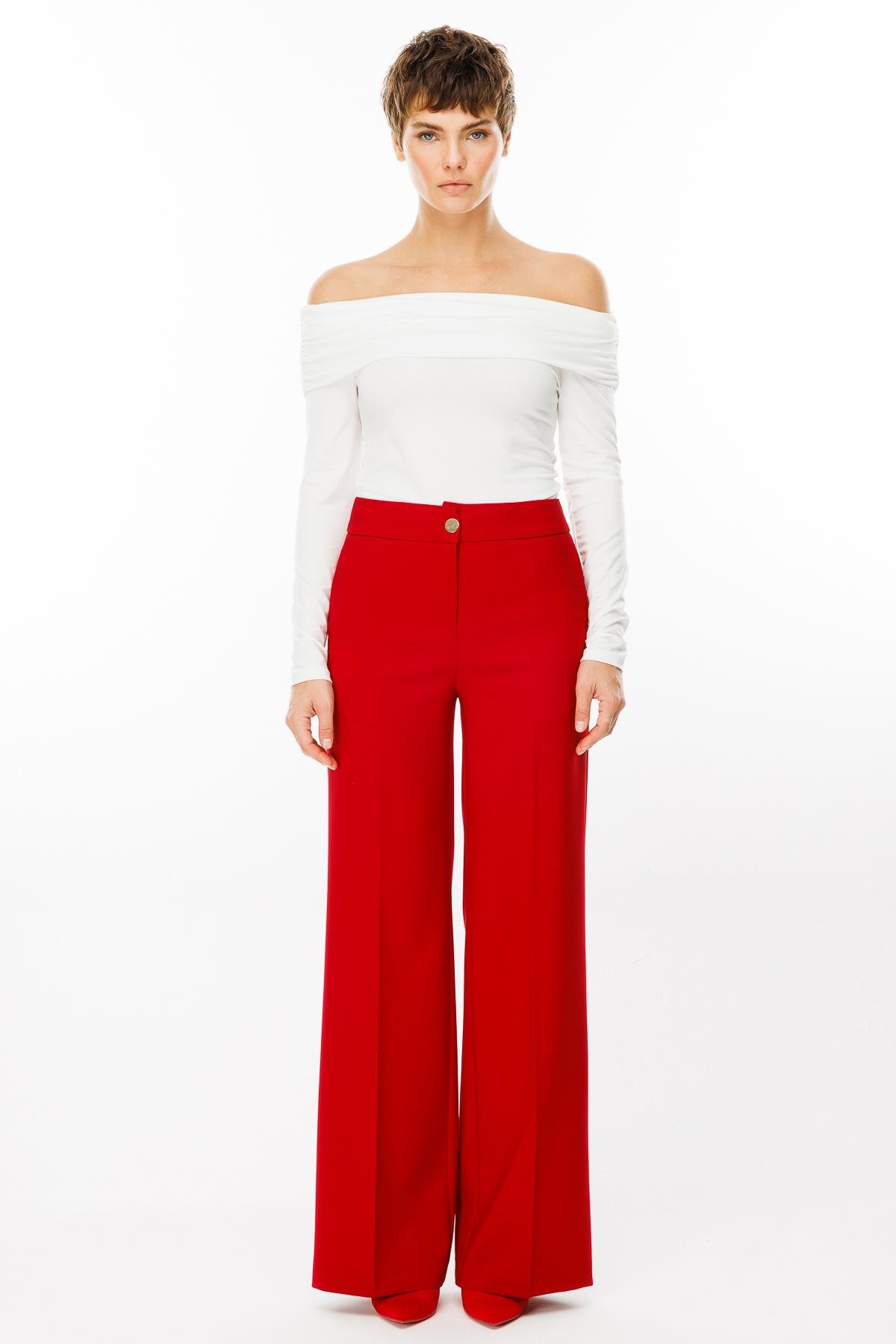 Modailgi  Yandan Cepli Palazzo Pantolon - 7055 Kırmızı