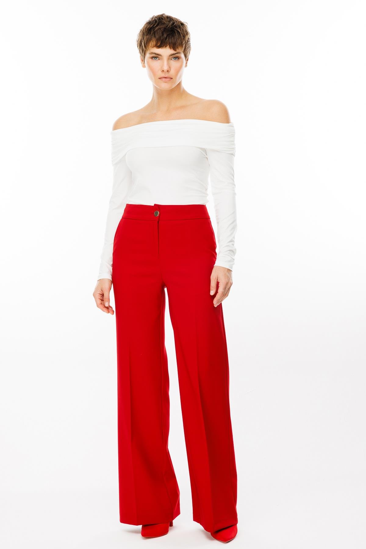 Modailgi  Yandan Cepli Palazzo Pantolon - 7055 Kırmızı