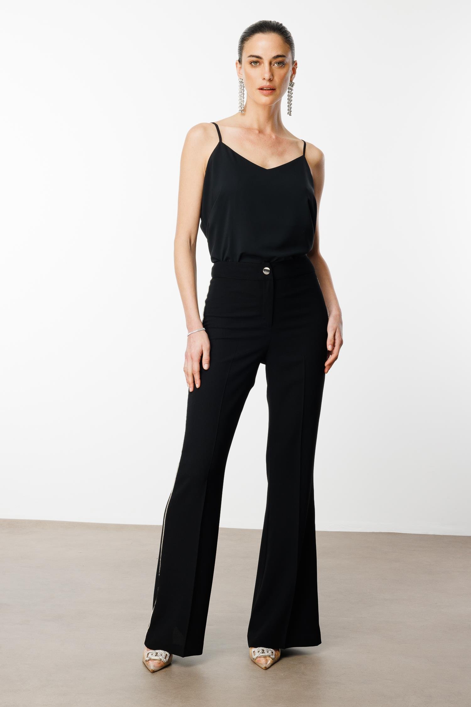 Modailgi  Yanı Şerit Taş Aksesuarlı Pantolon - 70026,70027 Siyah