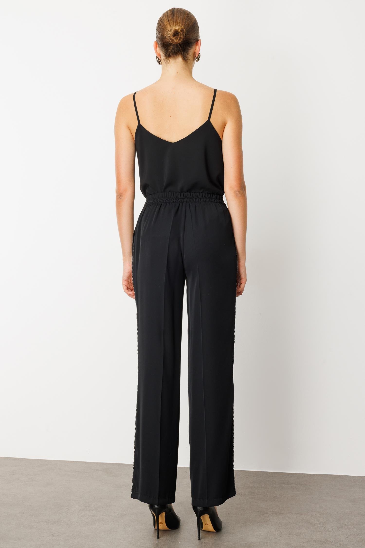 Modailgi  Yanı Taş Şerit Pantolon -10002 Siyah