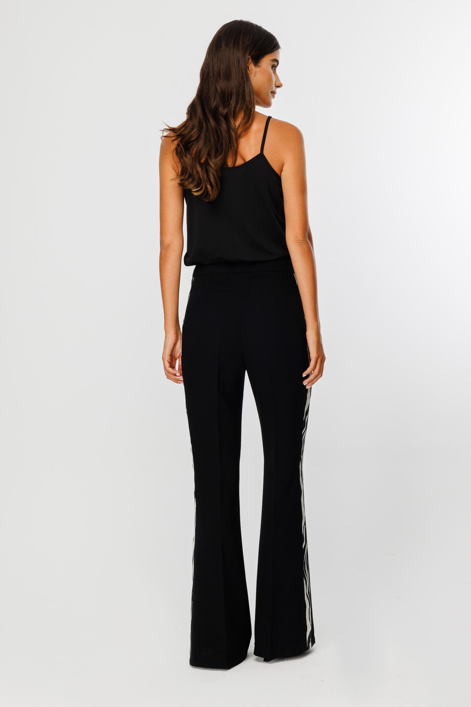 Modailgi  Yanı Zebra Desen Şeritli Pantolon - 7010 Kemik