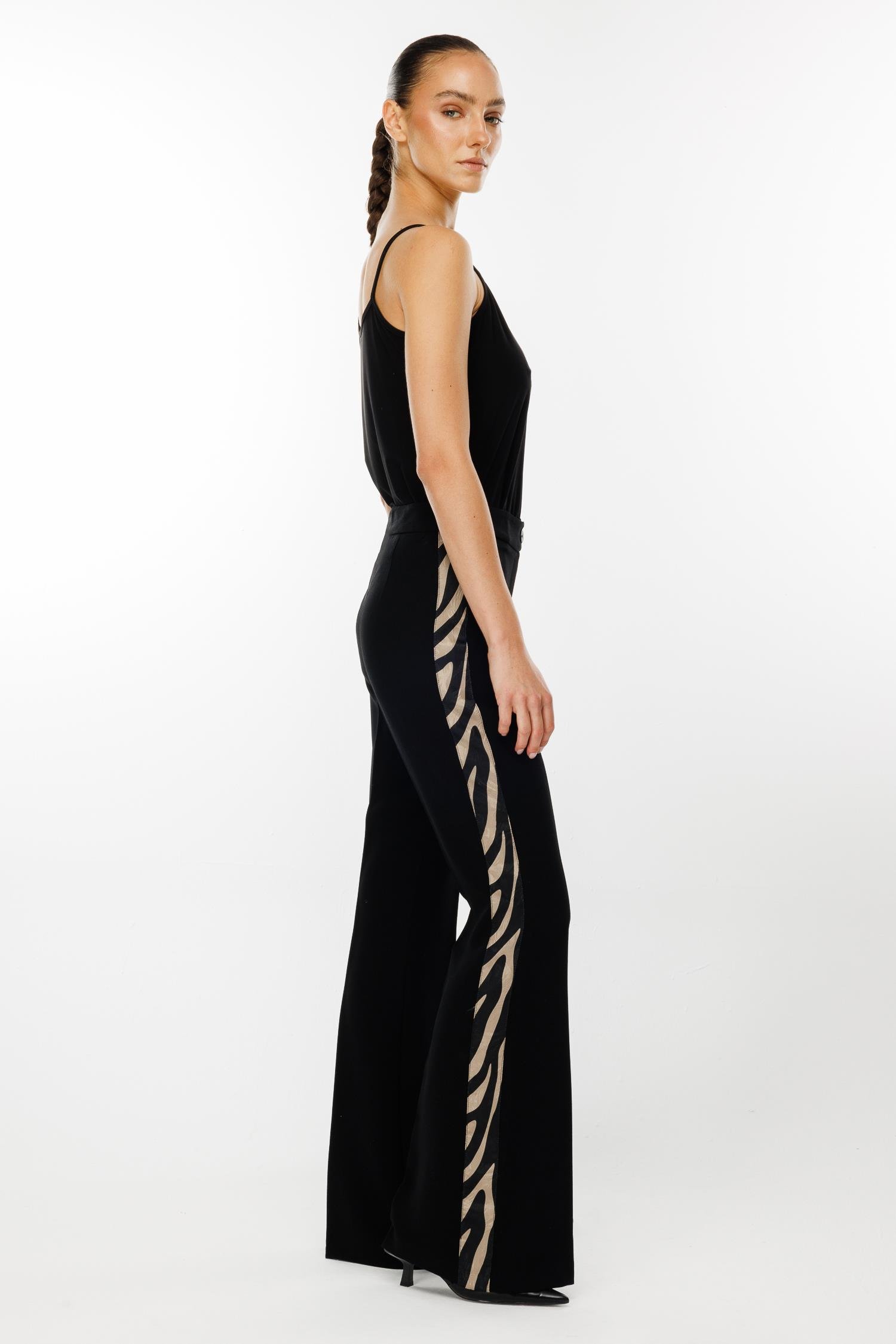 Modailgi  Yanı Zebra Desen Şeritli Pantolon - 7010 Vizon