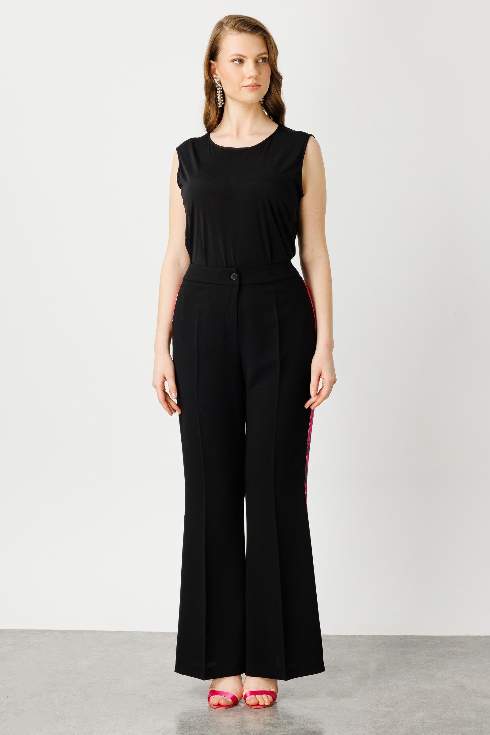 Modailgi  Yanları Desen Şeritli Pantolon Fuşya