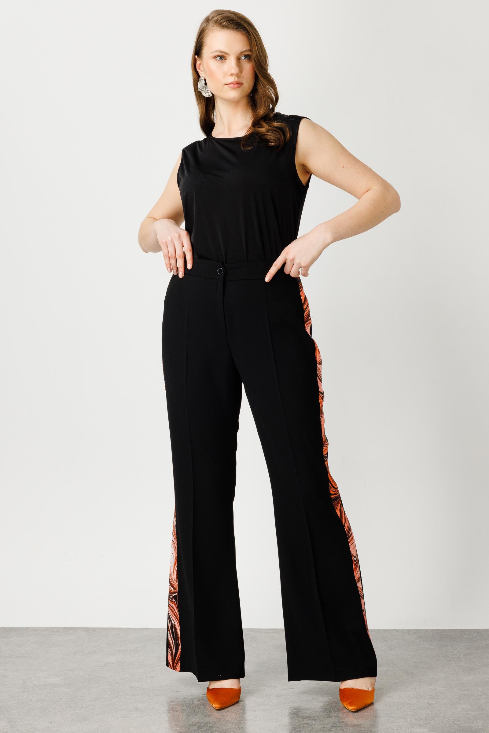 Modailgi  Yanları Desen Şeritli Pantolon Orange