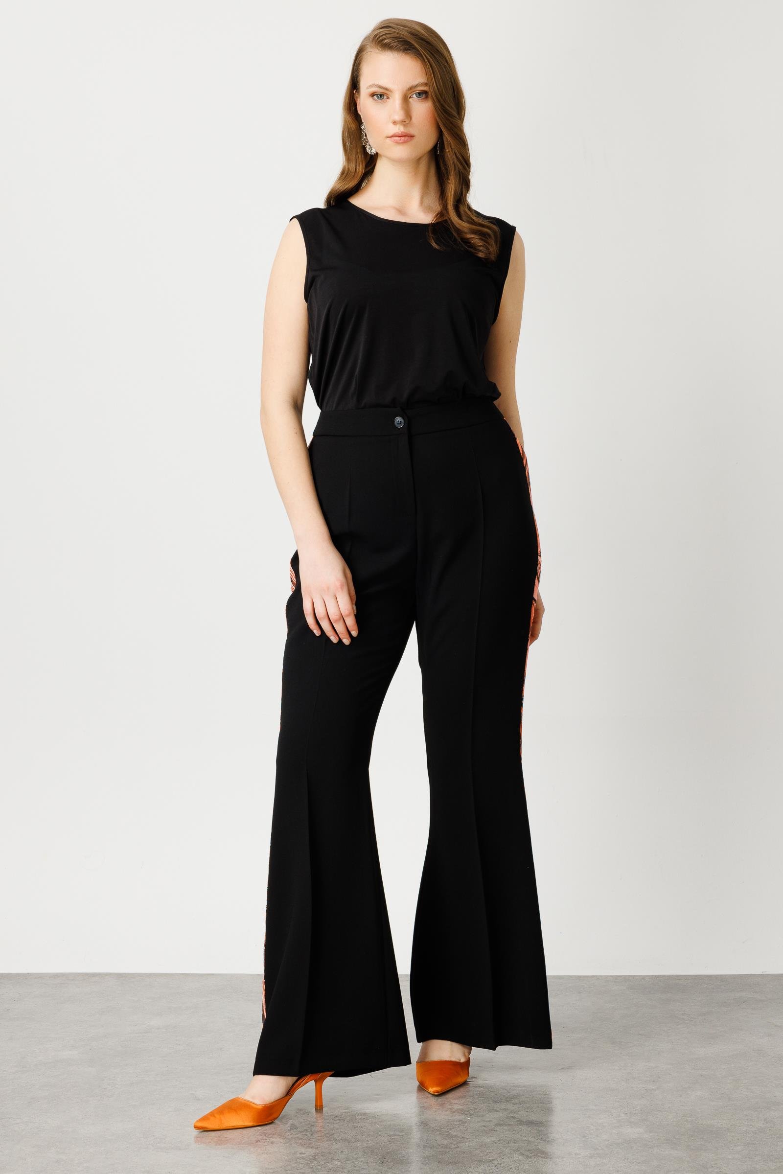 Modailgi  Yanları Desen Şeritli Pantolon Orange