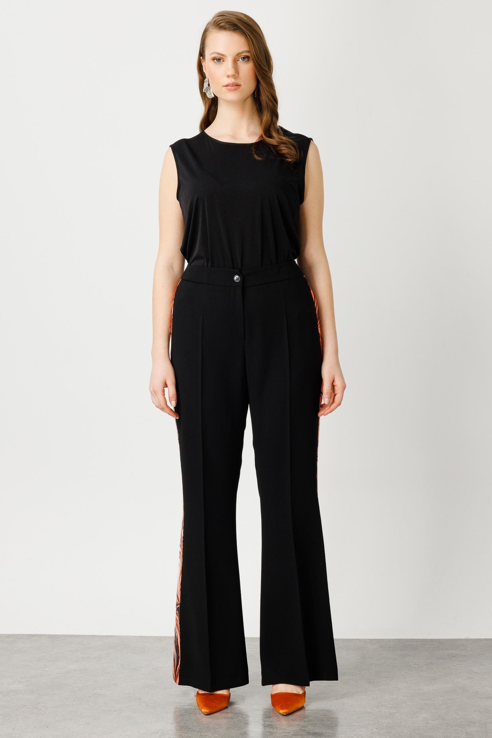 Modailgi  Yanları Desen Şeritli Pantolon Orange